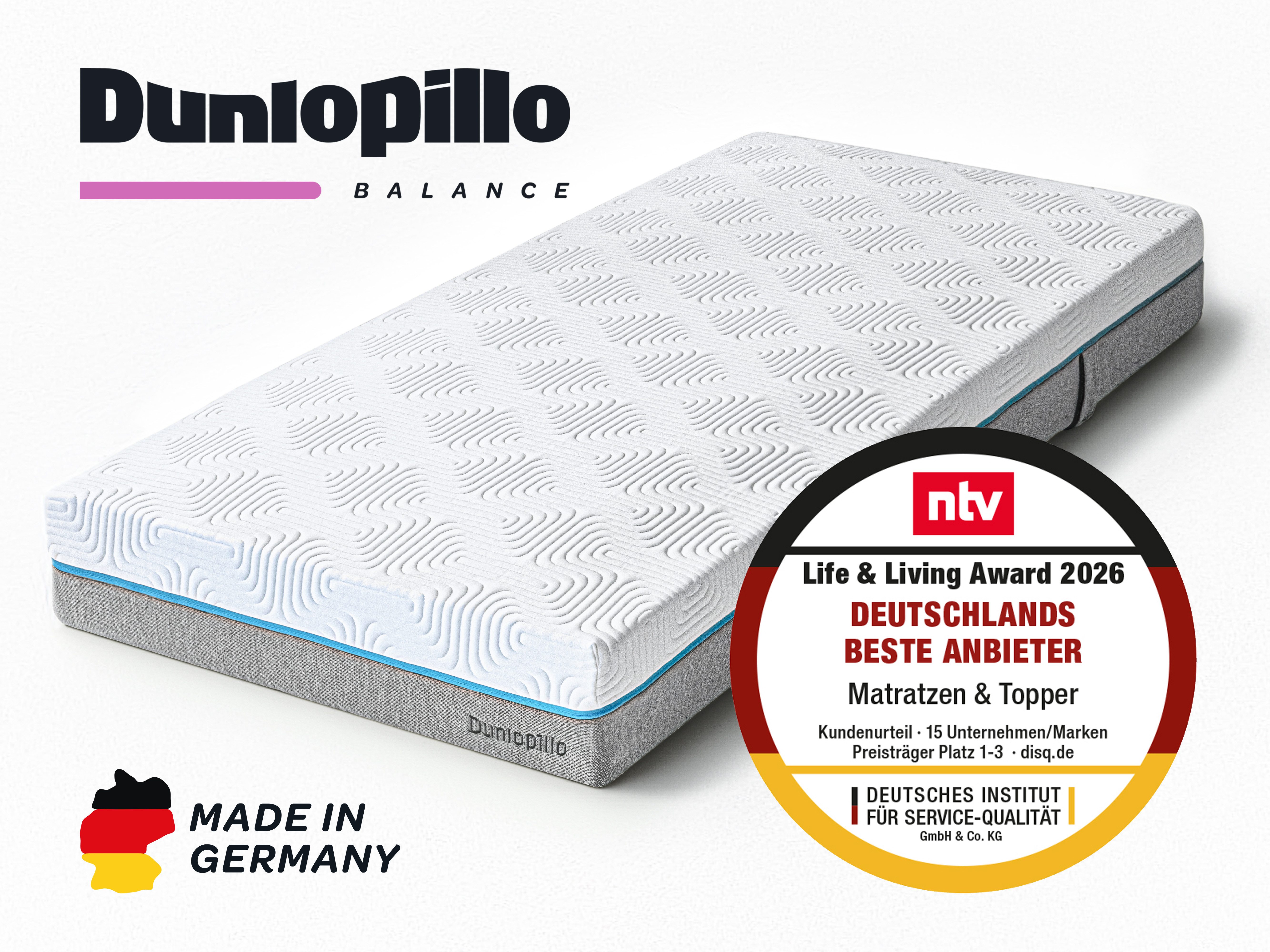 Taschenfederkernmatratze Dunlopillo Balance T, Matratze 90x200, 140x200 & mehr, Made in Germany, Dunlopillo, 23 cm hoch, präzise Körperanpassung & ausgezeichnete Punktelastizität