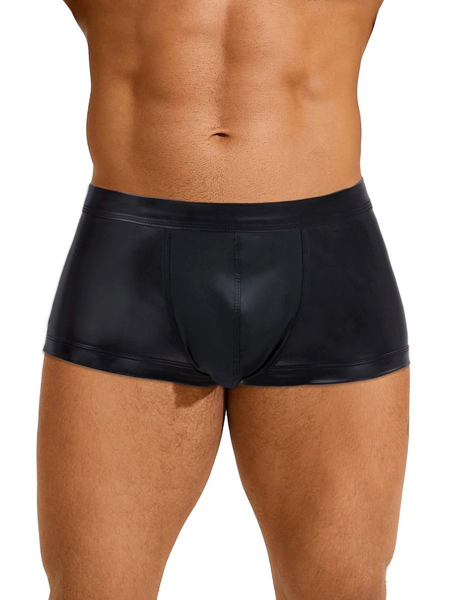 Lau-Fashion Боксерские мужские трусы, боксерки Lack Leder Unterwäsche Wetlook Schwarz Männer Fetisch String M/L/XL