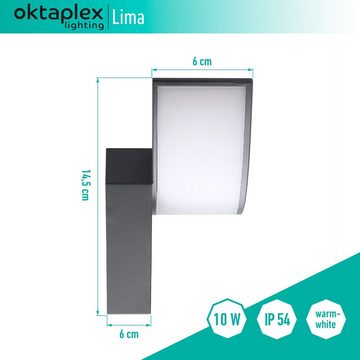 Oktaplex lighting LED Außen-Wandleuchte Lima, ohne Bewegungsmelder, LED fest integriert, warmweißes Licht, IP54 Aussenleuchte 750 Lumen anthrazit