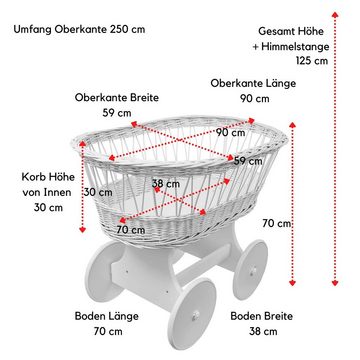 Babymajawelt Stubenwagen Baby Stubenwagen Komplett Set mit echtem Charme - Naturweide, Räder XL, Erstes Babybett, Made in EU, Alles inklusive, Höchster Komfort