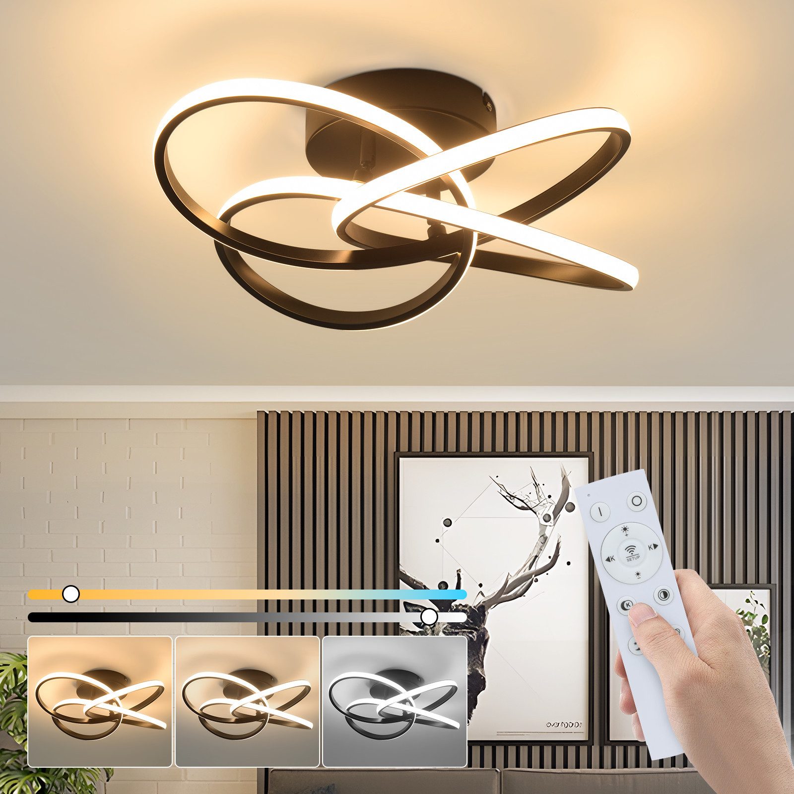 Nettlife LED Deckenleuchte Schlafzimmer Schwarz/Weiß Dimmbar günstig online kaufen