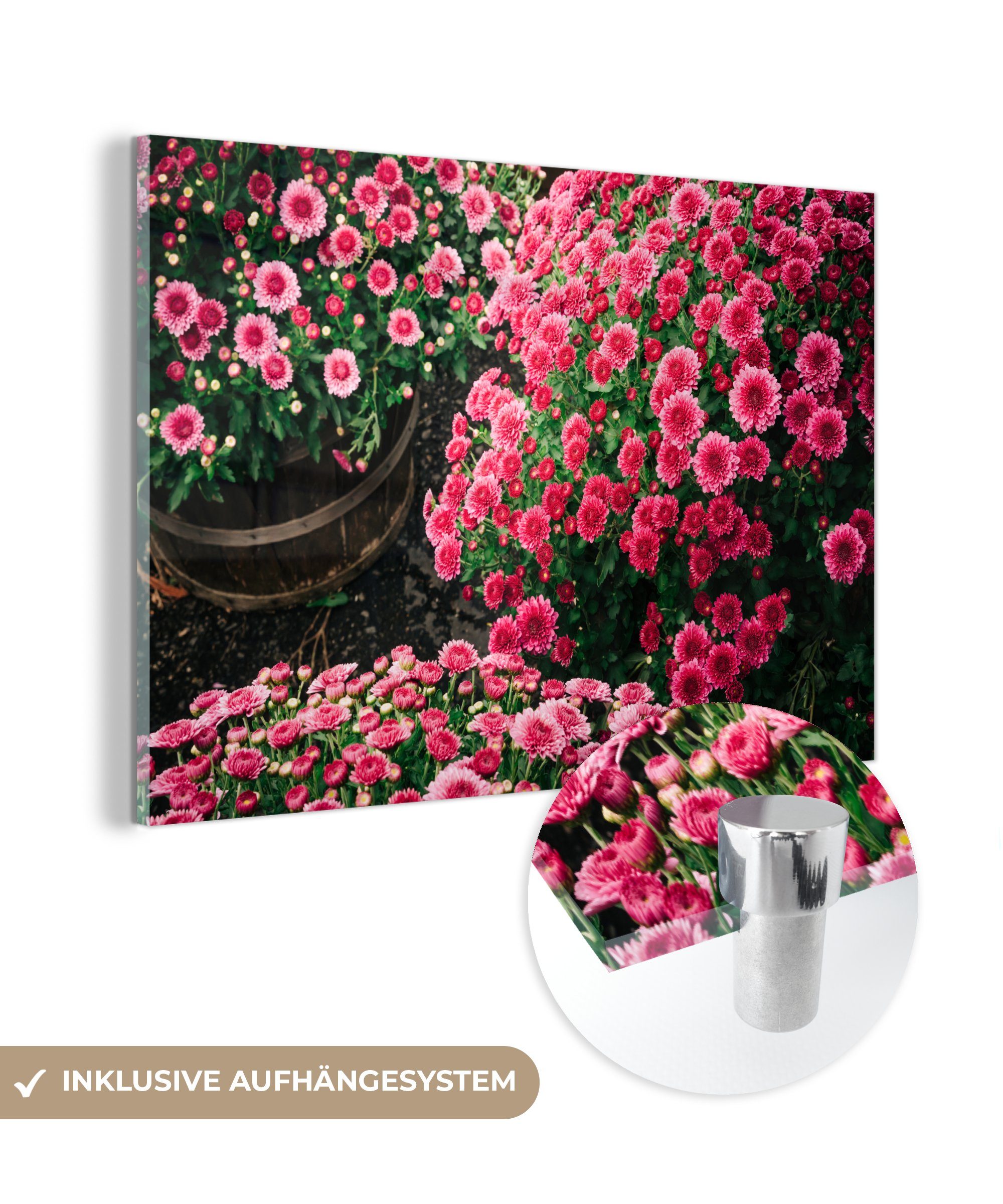 & Blumen Wohnzimmer Rosa, - Schlafzimmer (1 MuchoWow - Herbst Acrylglasbild St), Acrylglasbilder
