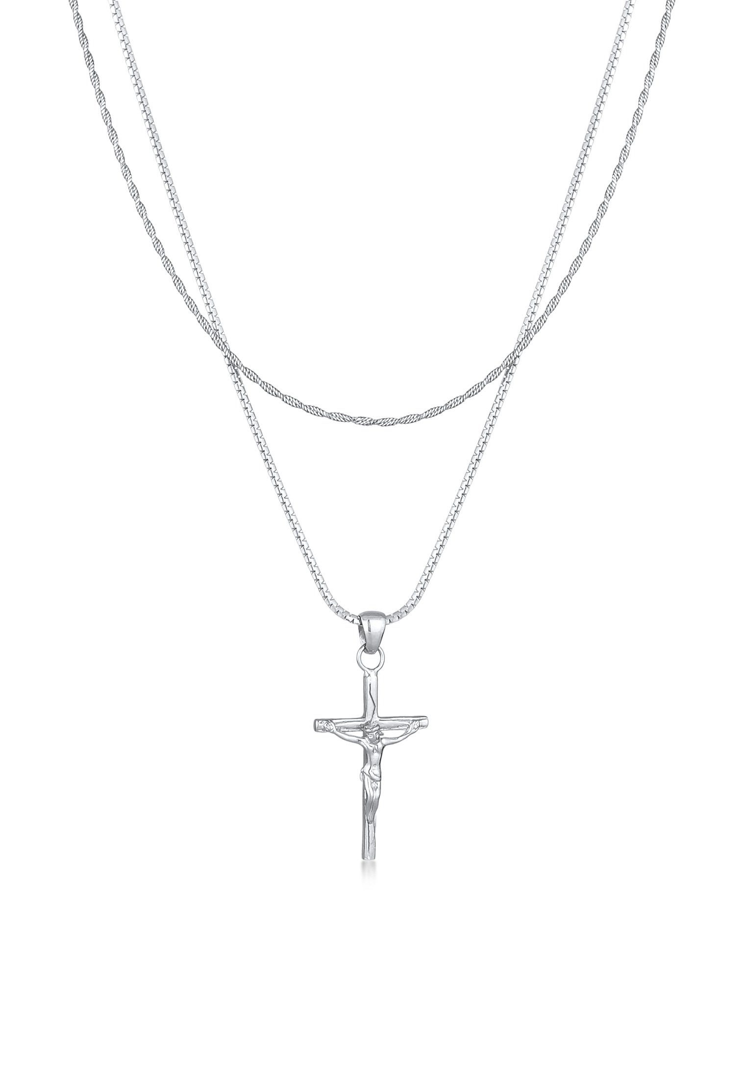 Silberkette Layer Kreuz Kordelkette 925 Silber