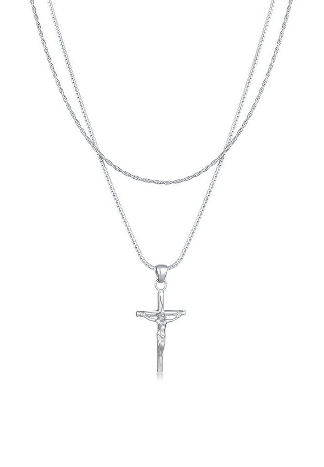 925 Kuzzoi Layer Kordelkette Kreuz Silber, Silberkette Kreuz
