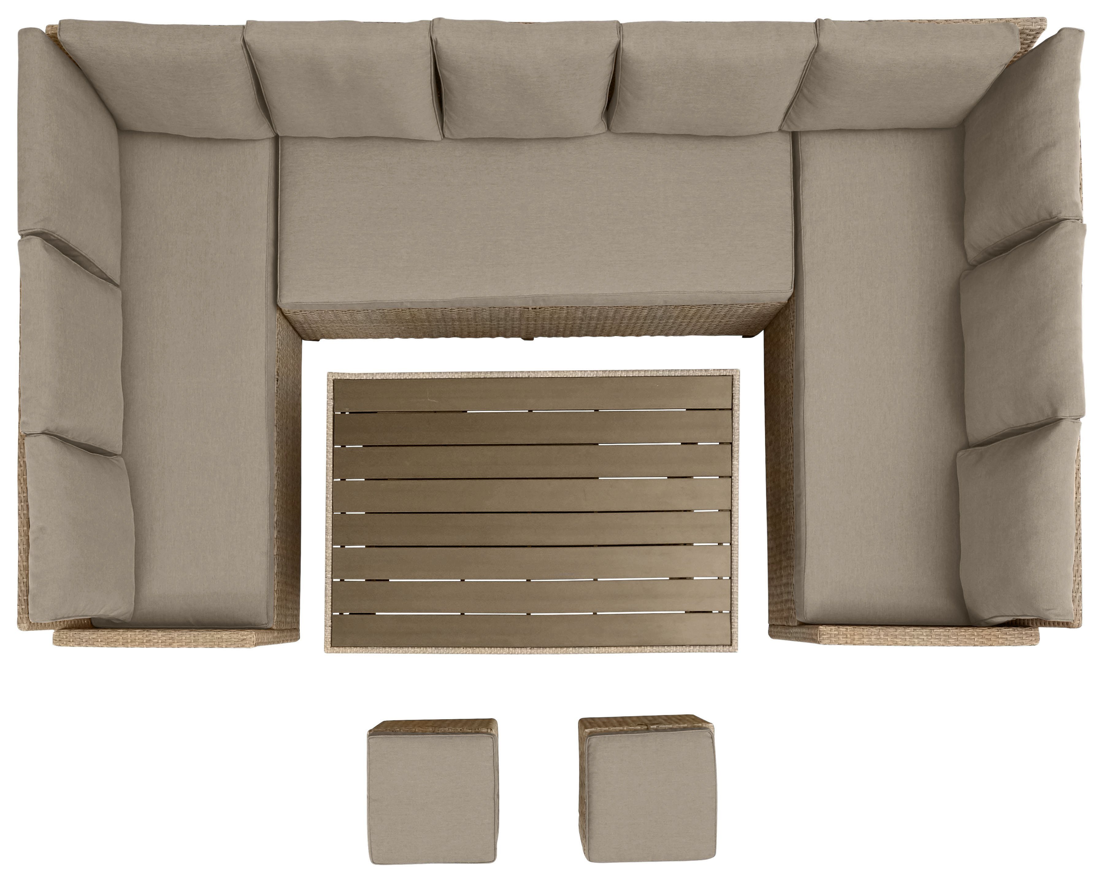 3 Polyrattan Gartenlounge-Set Rotterdam, grau-beige | KONIFERA (20-tlg), Tisch Sofas, cm, Hocker, beige 2 120x82