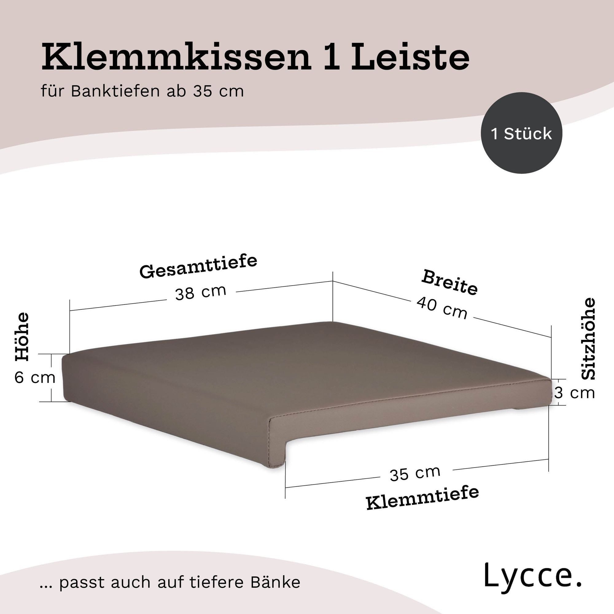 Lycce Bankauflage Klemmkissen, Sitzkissen 1 Leiste, 35cm Klemmtiefe, weich gepolstert, (1 St), verrutscht nicht, hochwertiger Kunstlederbezug, verschiedene Farb – Bild 4 von 5