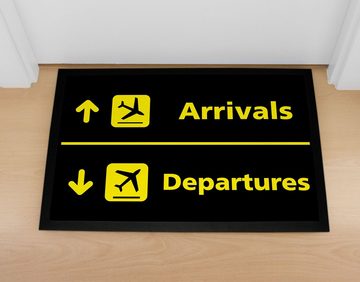 Fußmatte Fußmatte Flughafen Arrivals/Departures lustige Motive Geschenk Piloten rutschfest & waschbar Moonworks®, MoonWorks, rechteckig