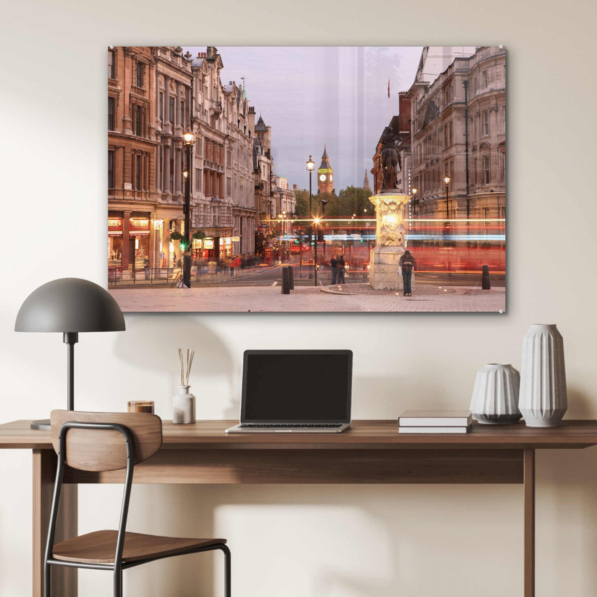 MuchoWow Acrylglasbild Starker Verkehr rund & St), Acrylglasbilder Wohnzimmer London, den Schlafzimmer um in Square Trafalgar (1