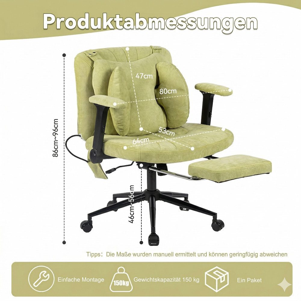 Vankel Drehstuhl Ergonomischer Bürostuhl mit Air-Lordosenstütze & breitem Sitz, Bequemer Schreibtischstuhl mit Rollen, weich gepolstert, 150 kg