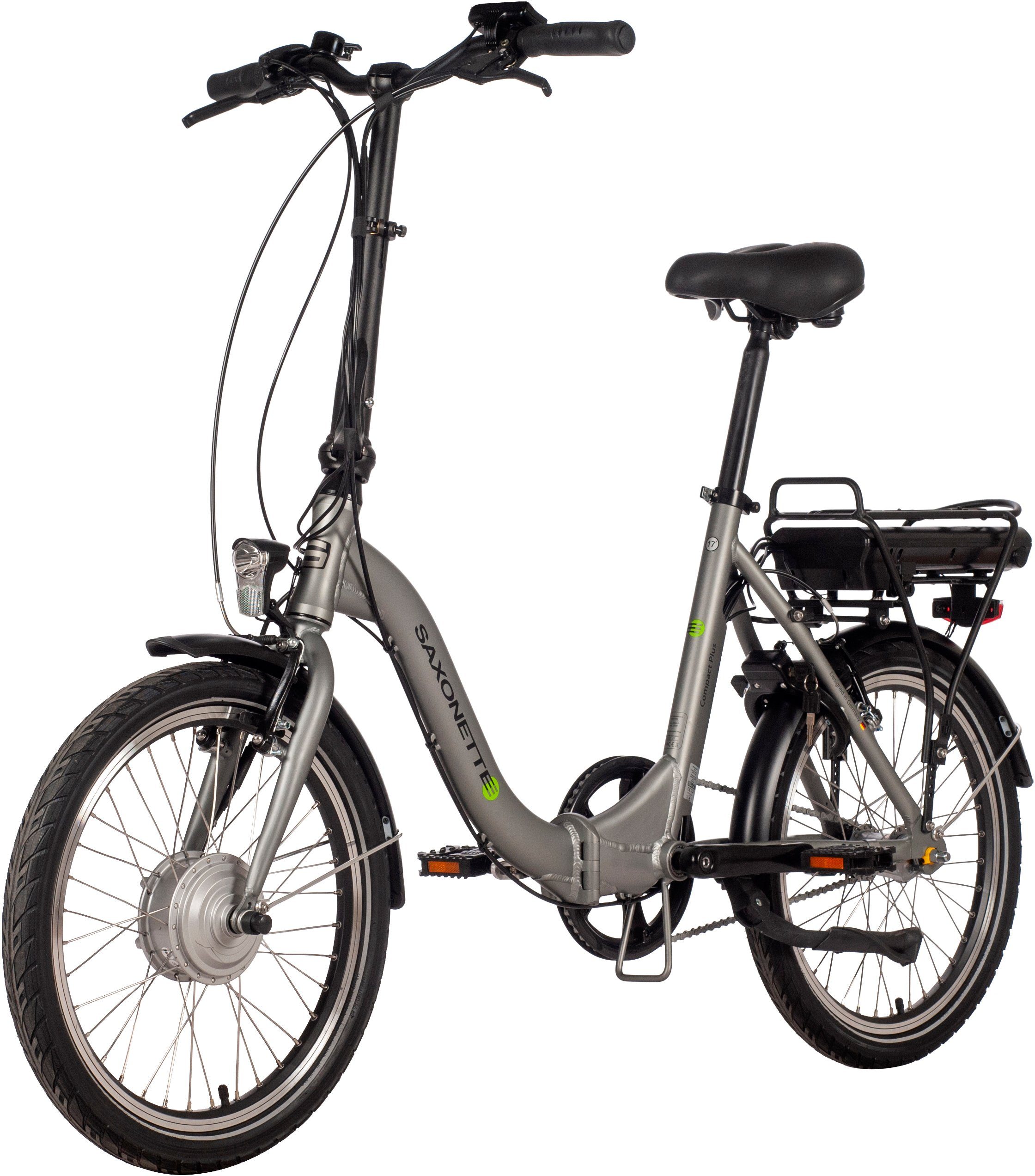 SAXONETTE E-Bike Plus Compact Wh (mit 281 2.0, Nabenschaltung, 3 Akku-Ladegerät) Gang, Akku, Frontmotor