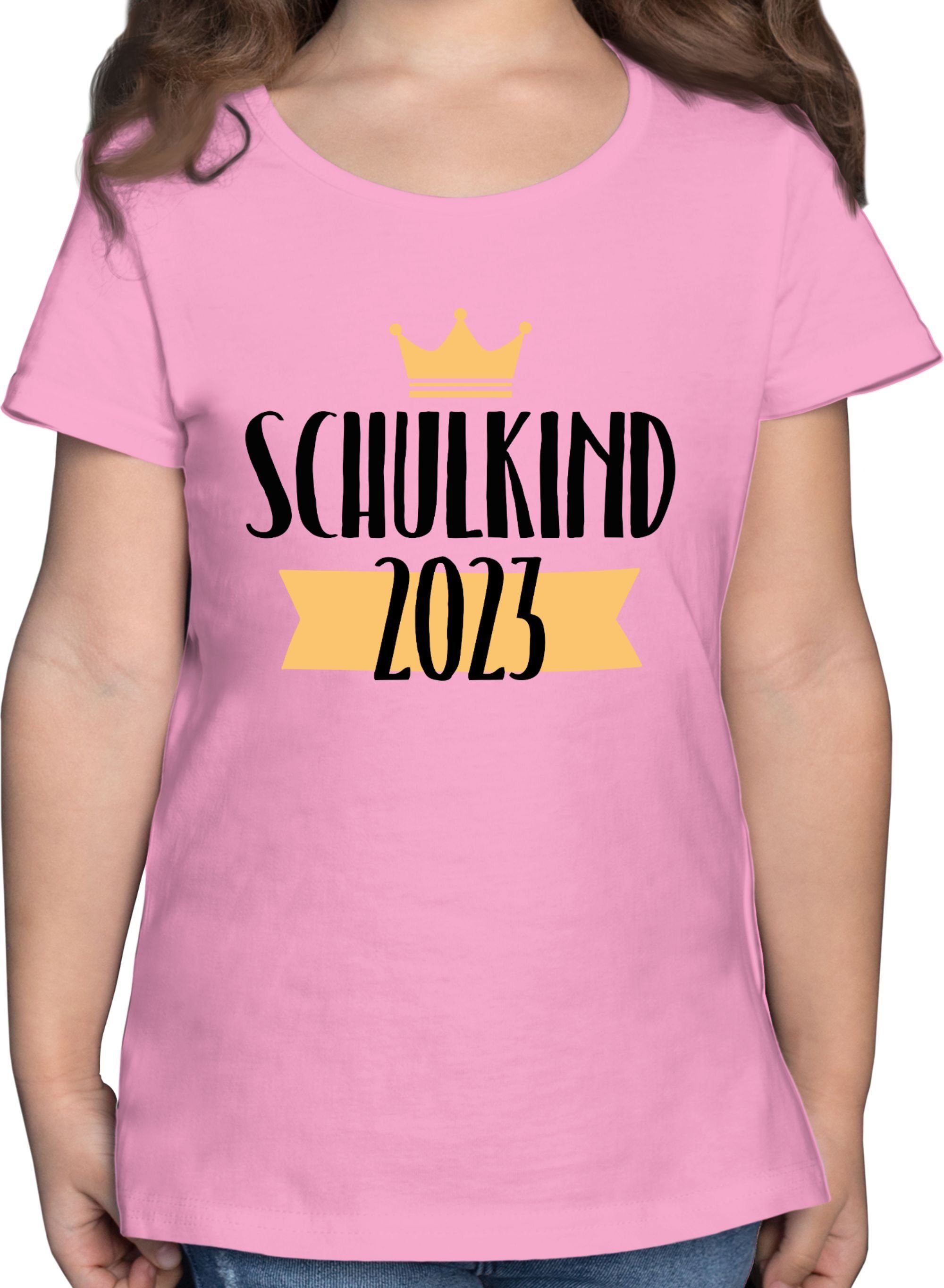Shirtracer T-Shirt Schulkind 2023 Krone Einschulung Rosa 2 Mädchen mit