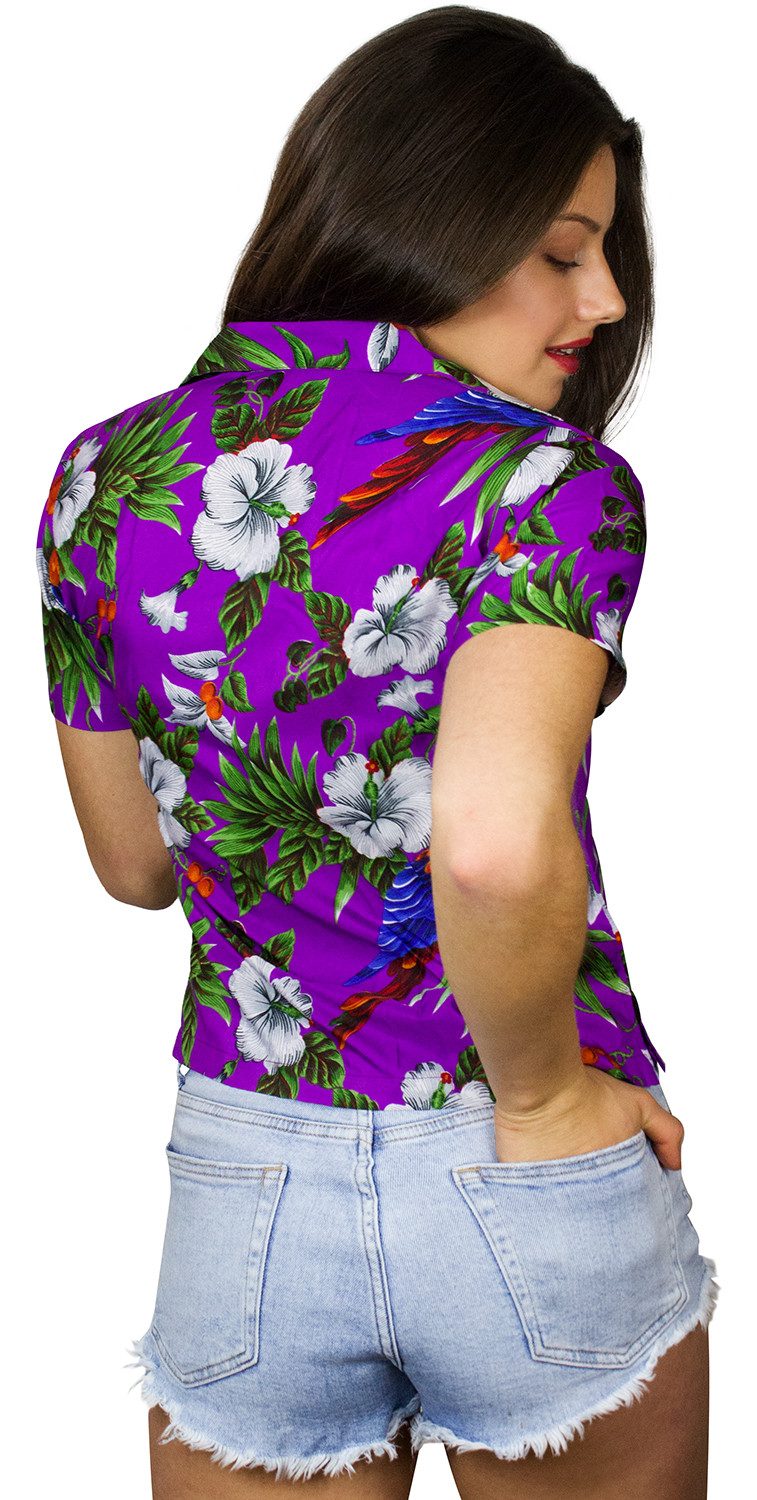 King Kameha Hawaiihemd Cherryparrot Funky Hawaiibluse Damen Kurzarm Front-Tasche Stylish