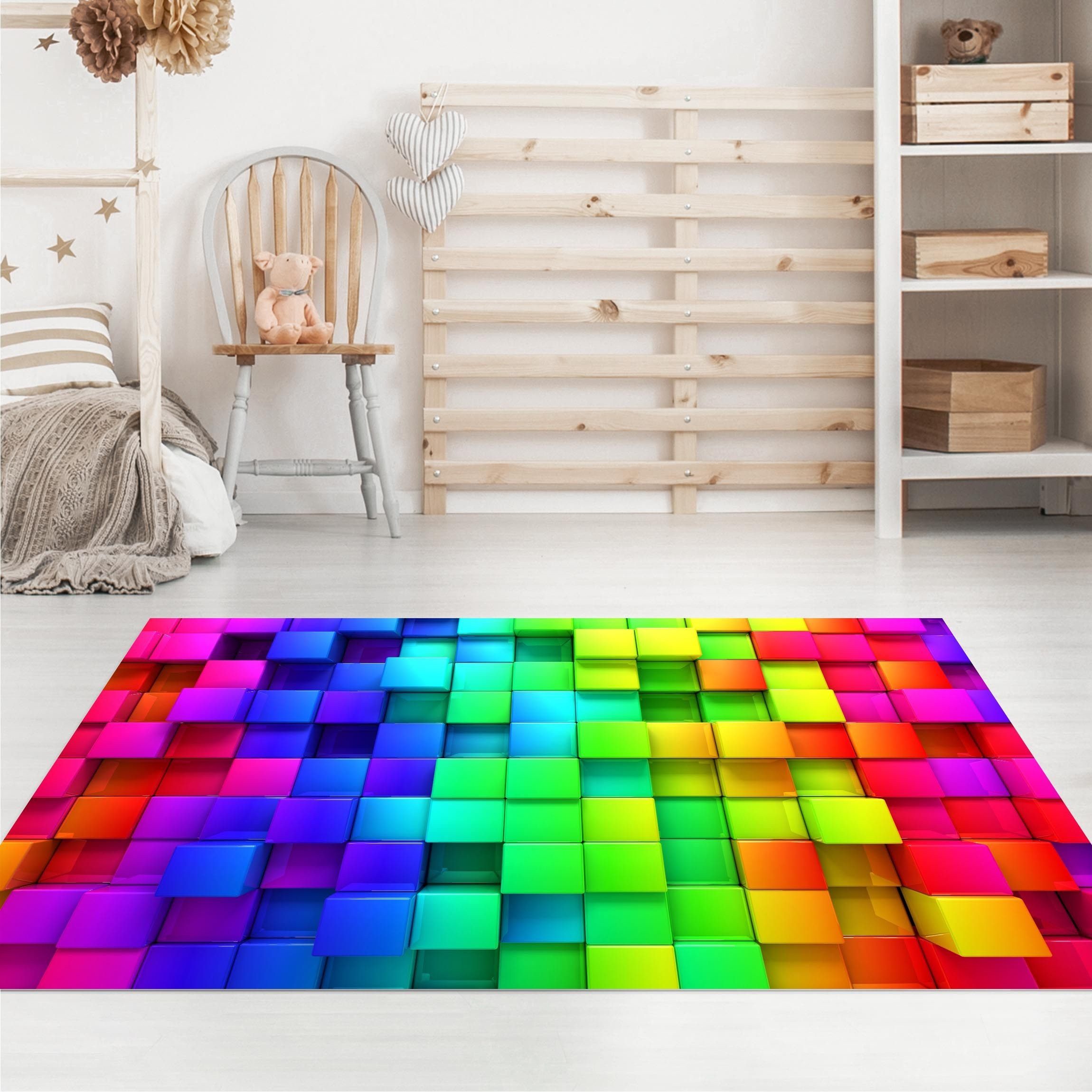 Bilderdepot24 Teppich Vinyl Wohnzimmer Schlafzimmer Flur Küche 3D Abstrakt, rechteckig - bunt glatt, nass wischbar (Küche, Tierhaare) - Saugroboter & Bodenheizu – Bild 4 von 5