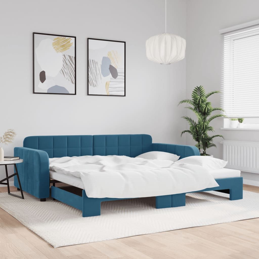 vidaXL Bett, Tagesbett Ausziehbar Blau 100x200 cm Samt günstig online kaufen