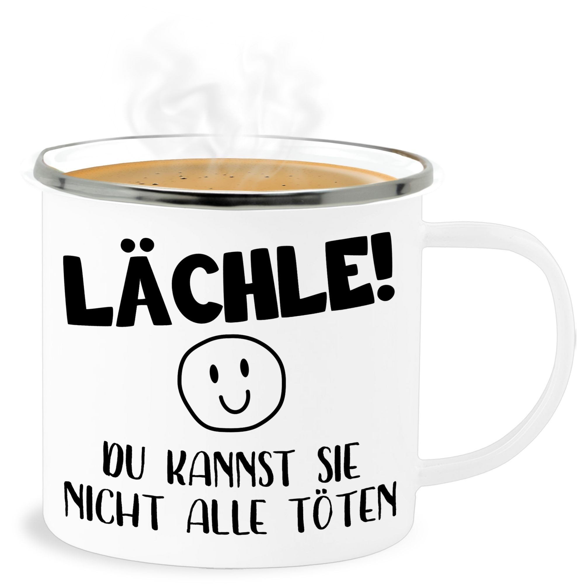 Shirtracer Becher Lächle du kannst sie nicht alle töten Emoticon schwarz, 1-tlg., Stahlblech, Statement Sprüche