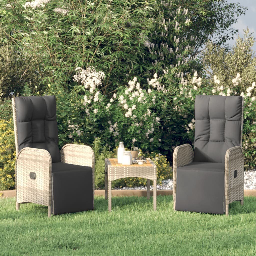 Grau Stk. Poly Garten-Relaxstühle (3 Grau 2 vidaXL Rattan St) mit Gartenstuhl | Tisch Grau