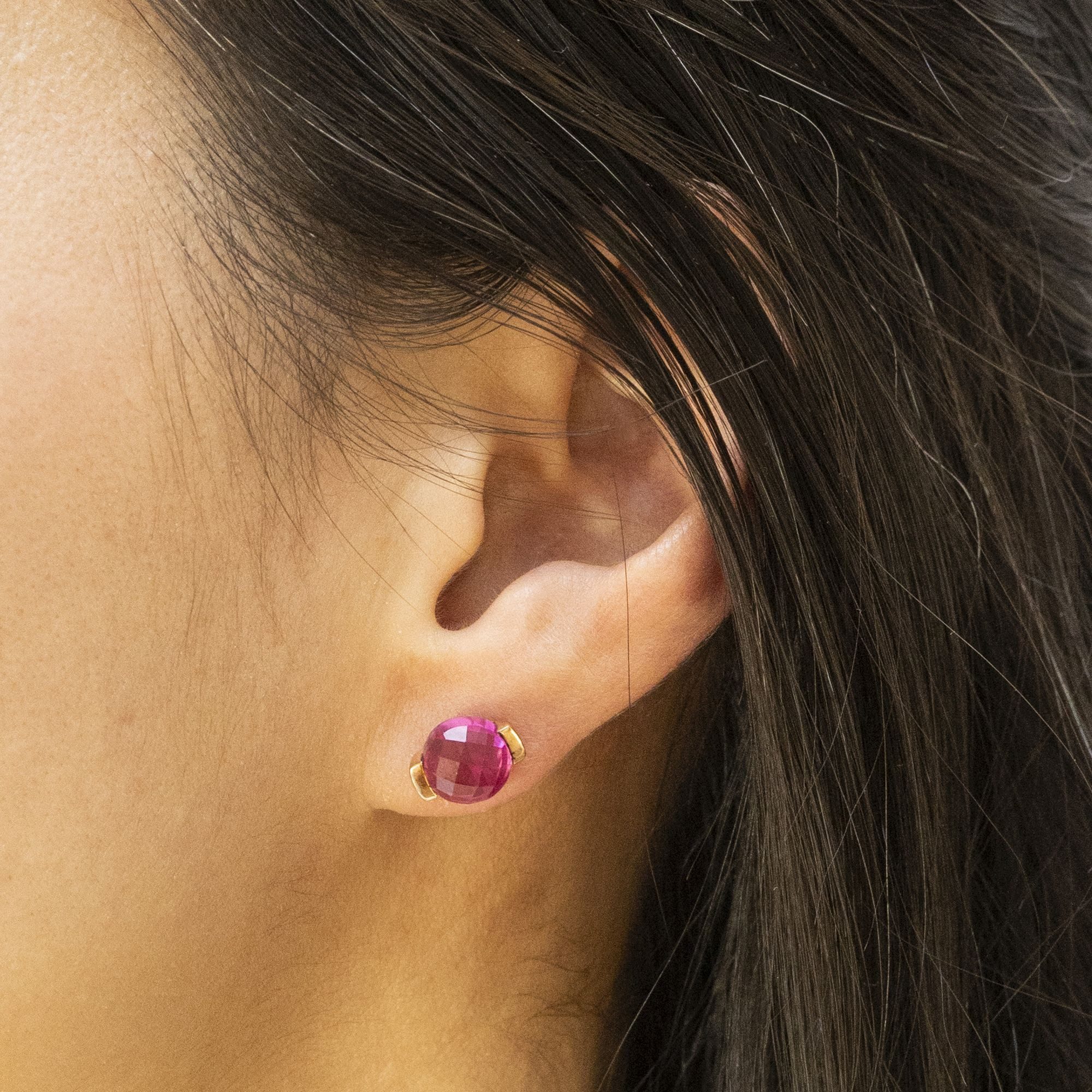 Jamelli Paar Ohrstecker Silber 925 rosé-vergoldet mit pinken Quarz-Steinen (beh)