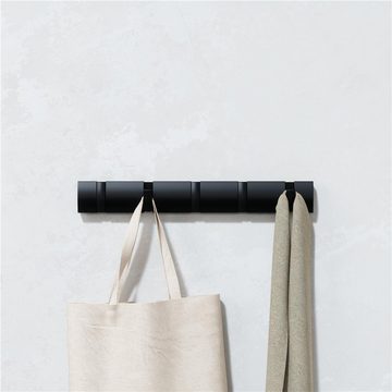 Umbra Garderobenleiste Flip, aus Holz, Schwarz, mit 5 beweglichen Garderobenhaken