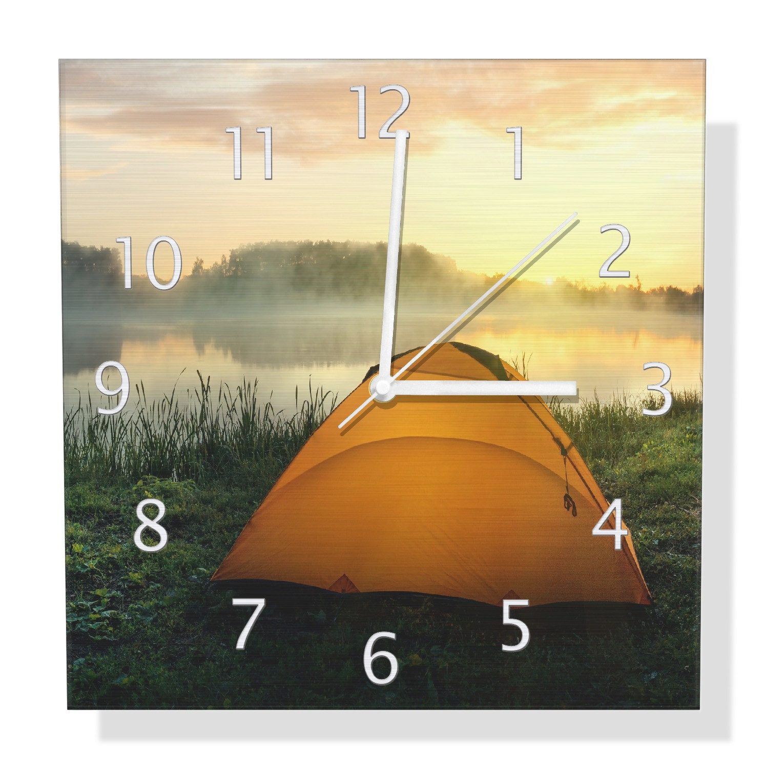 Wallario Wanduhr Morgendämmerung am Seeufer (Aluverbunduhr)