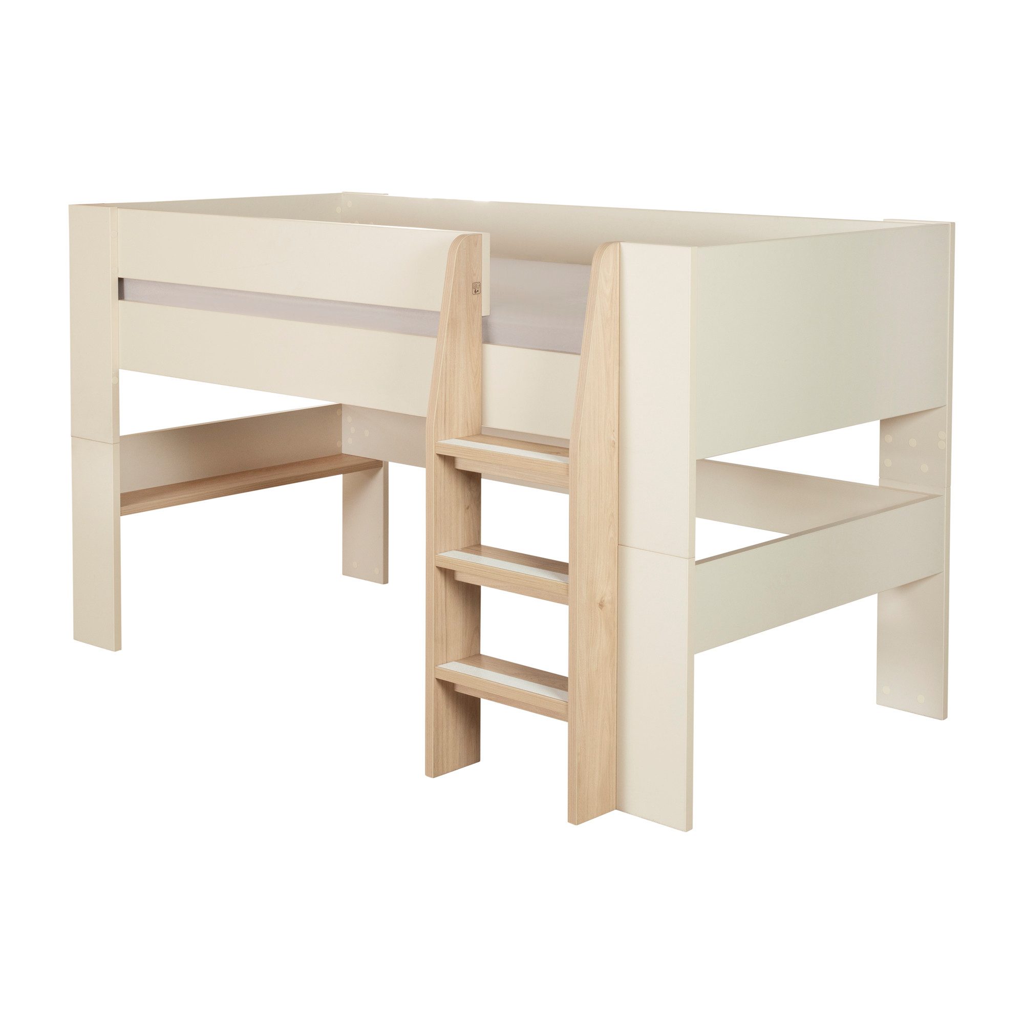 roba® Hochbett Flexi Grow "Loft" - Halbhochbett aus Holz (Kinder- & Jugendbett mit Leiter) in warmem Cashmere / Beige - modernes Scandi Design - Made in Europe