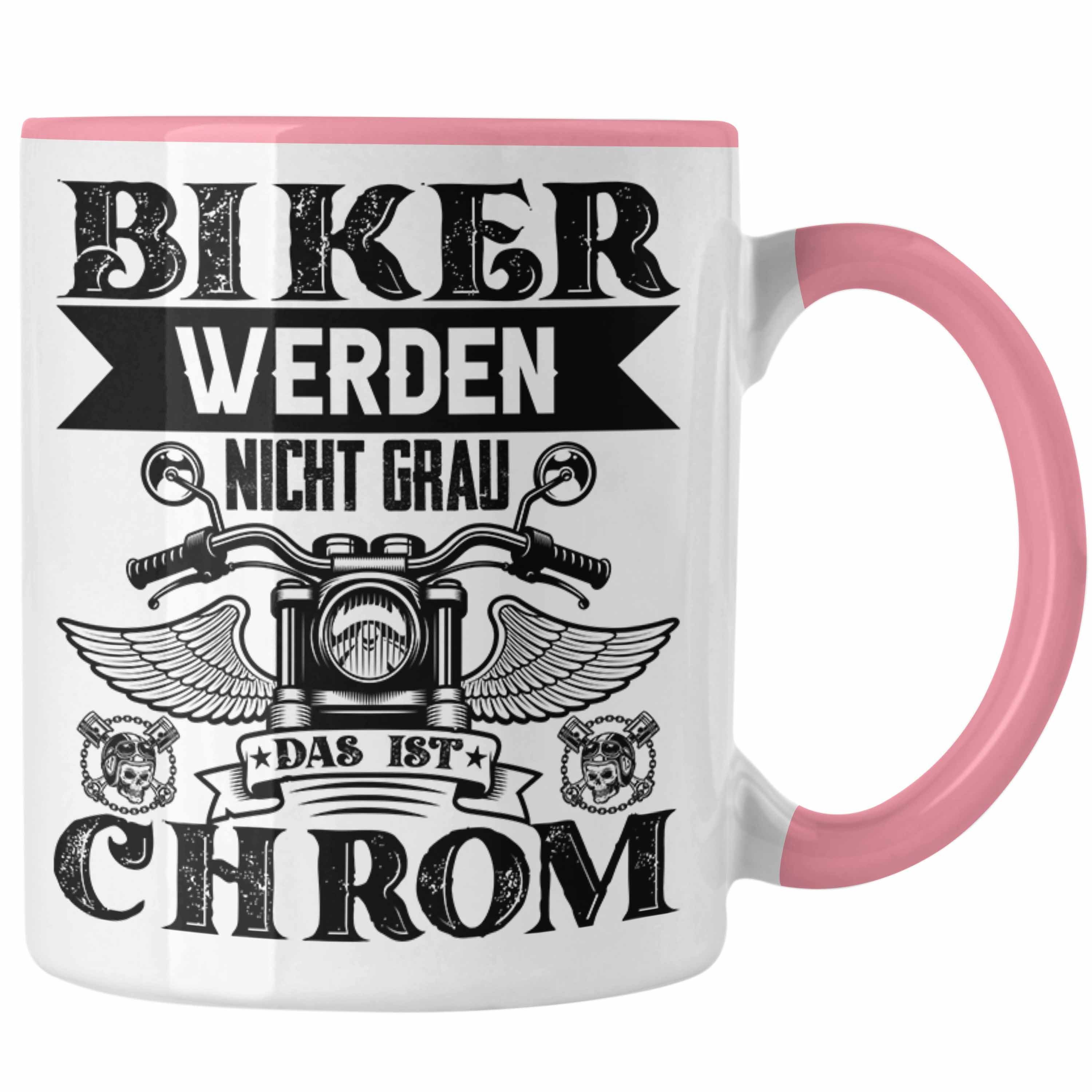 Trendation Trendation Geschenk Rosa Tasse - Biker Grau Biker Werden Motorradfahrer Spruch für Nicht Tasse Männer Lustiger
