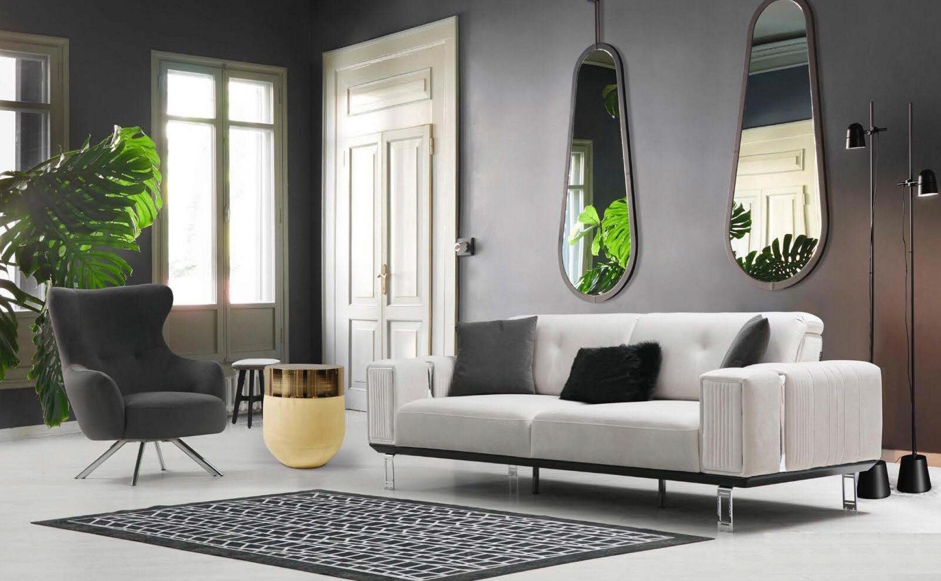 JVmoebel Sofa Weiß-graue Sofagarnitur Sofa Set Sofas Couch in Sitz 3+3+1 Luxus Made Sessel, Europe