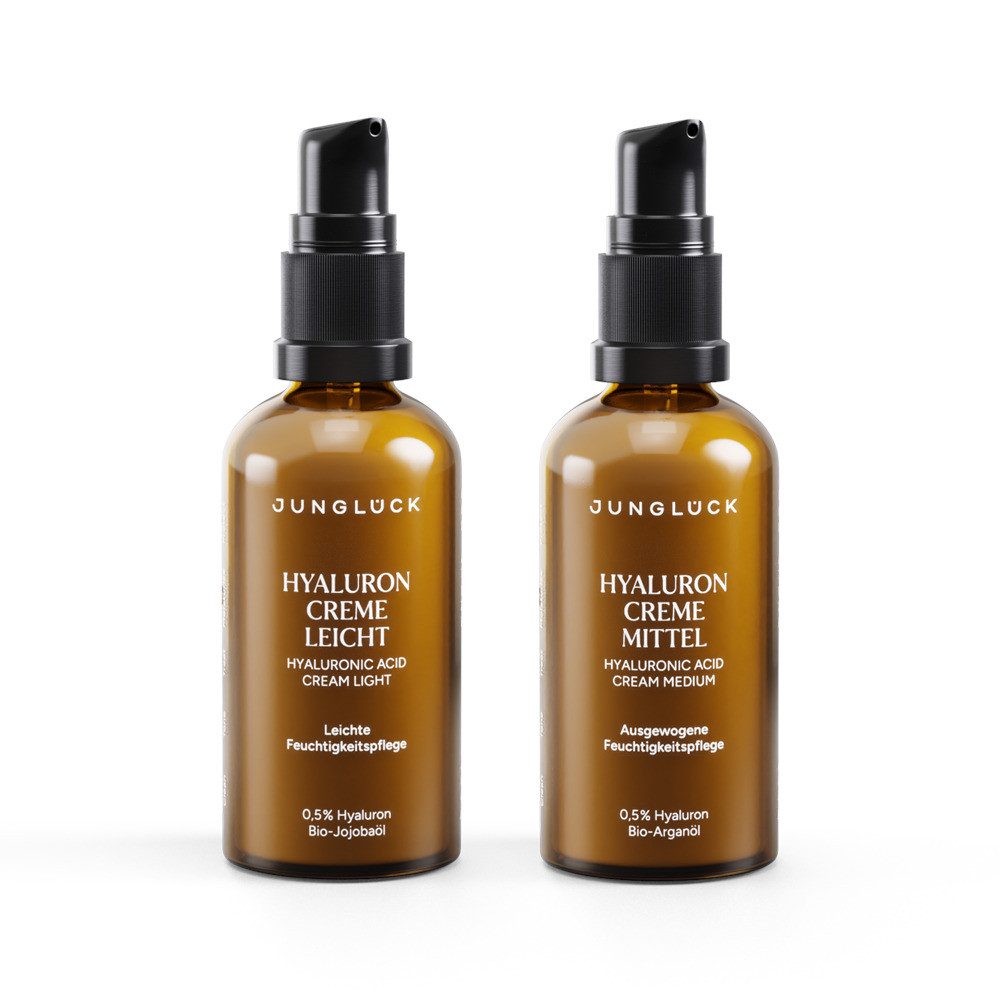 JUNGLÜCK Hautpflege-Set Leichtes Pflege-Duo, 1-tlg., Hyaluron Creme Leicht 50 ml & Hyaluron Creme Mittel 50 ml