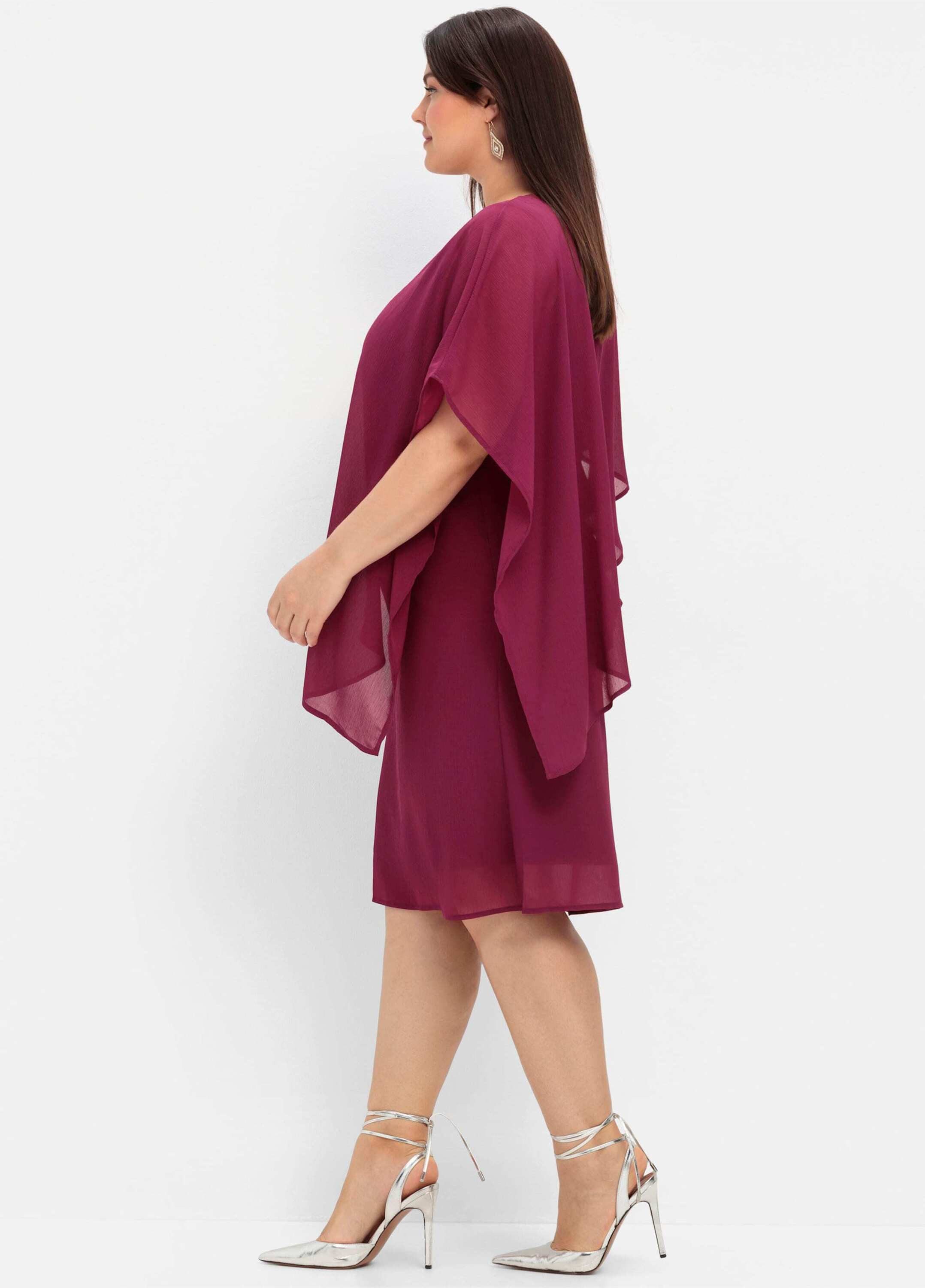 Sheego Etuikleid Cocktailkleid Ärmellos mit asymetrischem Cape