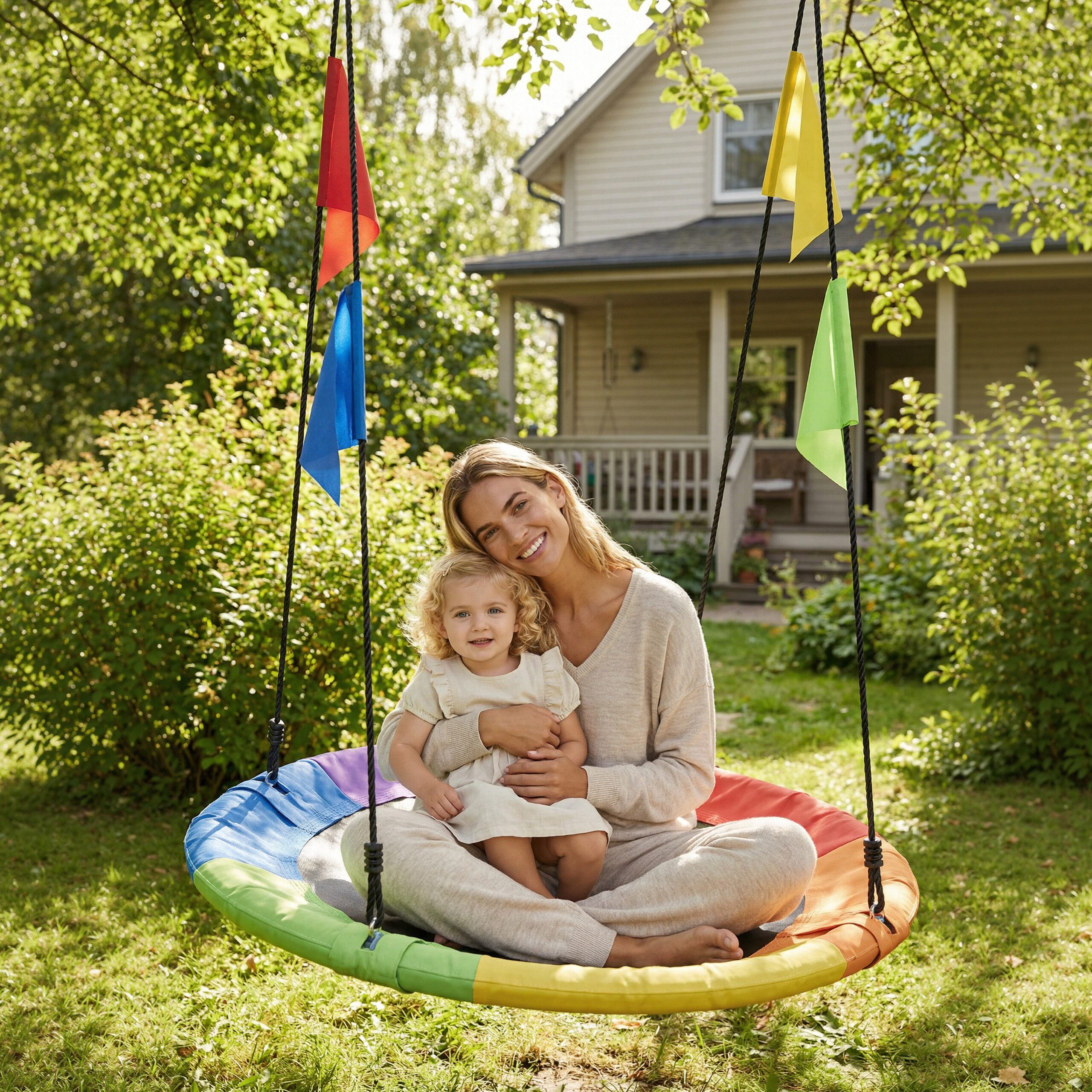 relaxdays Nestschaukel-Sitz Nestschaukel Kinder mit Wimpel, 120 cm – Bild 3 von 5