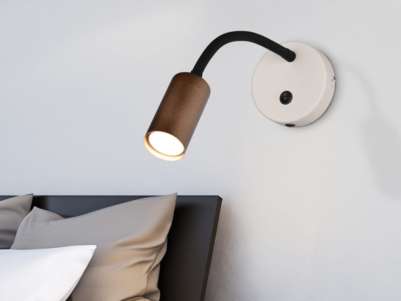 Reality Leuchten LED Leselampe mit Schalter & Schwanenhals, Breite 10cm, Leuchtmittel dimmbar, LED wechselbar, Warmweiß, Wandlampe für Bett Nachttisch, Leseleuchte Wand-Montage mit GU10 LED