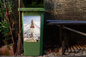 MuchoWow Wandsticker Tempel Die große Stupa in Bodhnath, Kathmandu, Nepal (1 St), Mülleimer-aufkleber, Mülltonne, Sticker, Container, Abfalbehälter