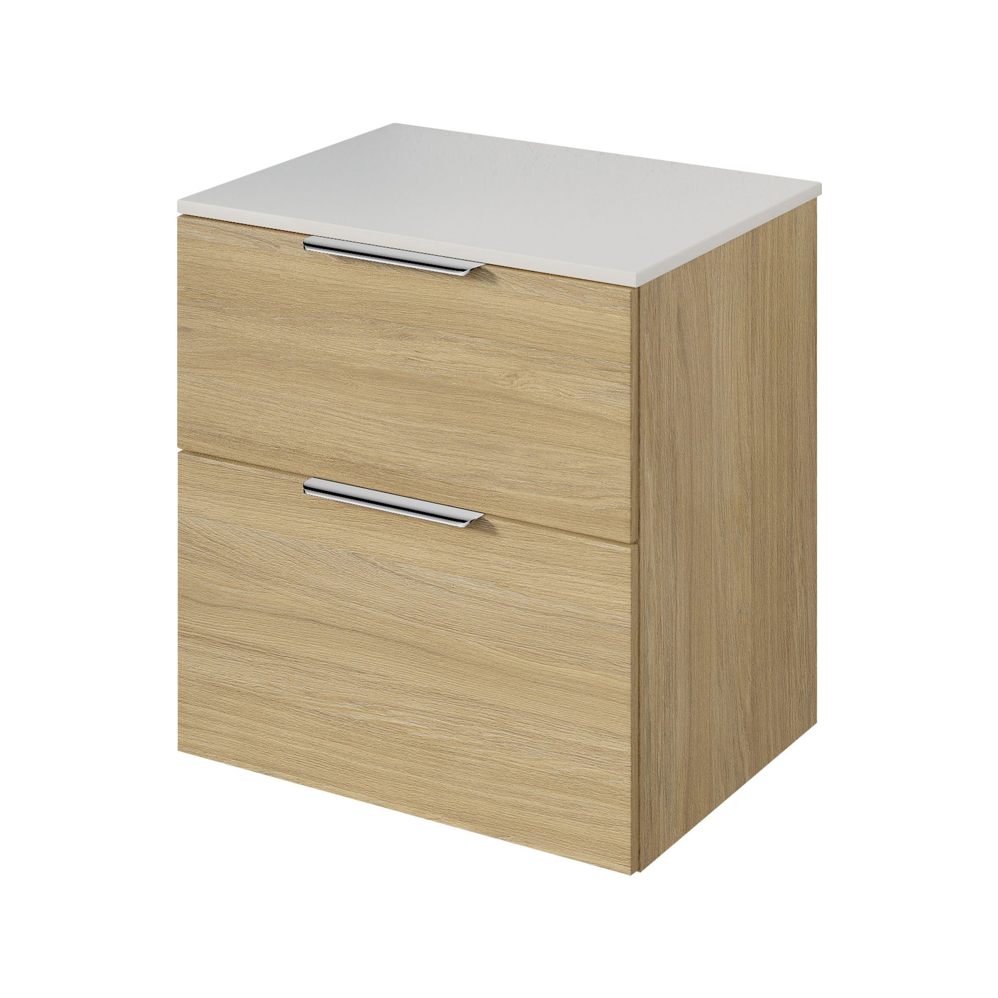 Bernstein Badmöbel-Set TIM, (Waschtischunterschrank mit Waschtischplatte und Griffe, Unterschrank 60 cm - hängend - vormontiert - 2 Schubladen), für Aufsatzwaschbecken - Farbe Unterschrank & Waschtisch frei wählbar