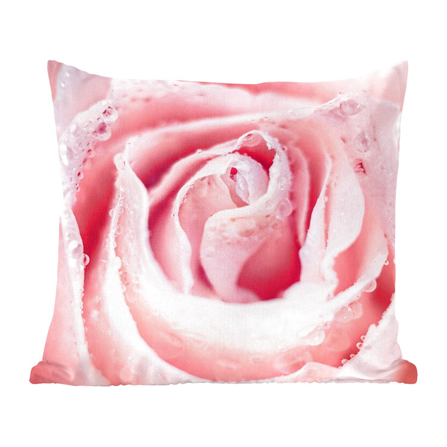 MuchoWow Dekokissen Morgentau auf rosa Rosenblättern, Zierkissen mit Füllung für Wohzimmer, Schlafzimmer, Deko, Sofakissen