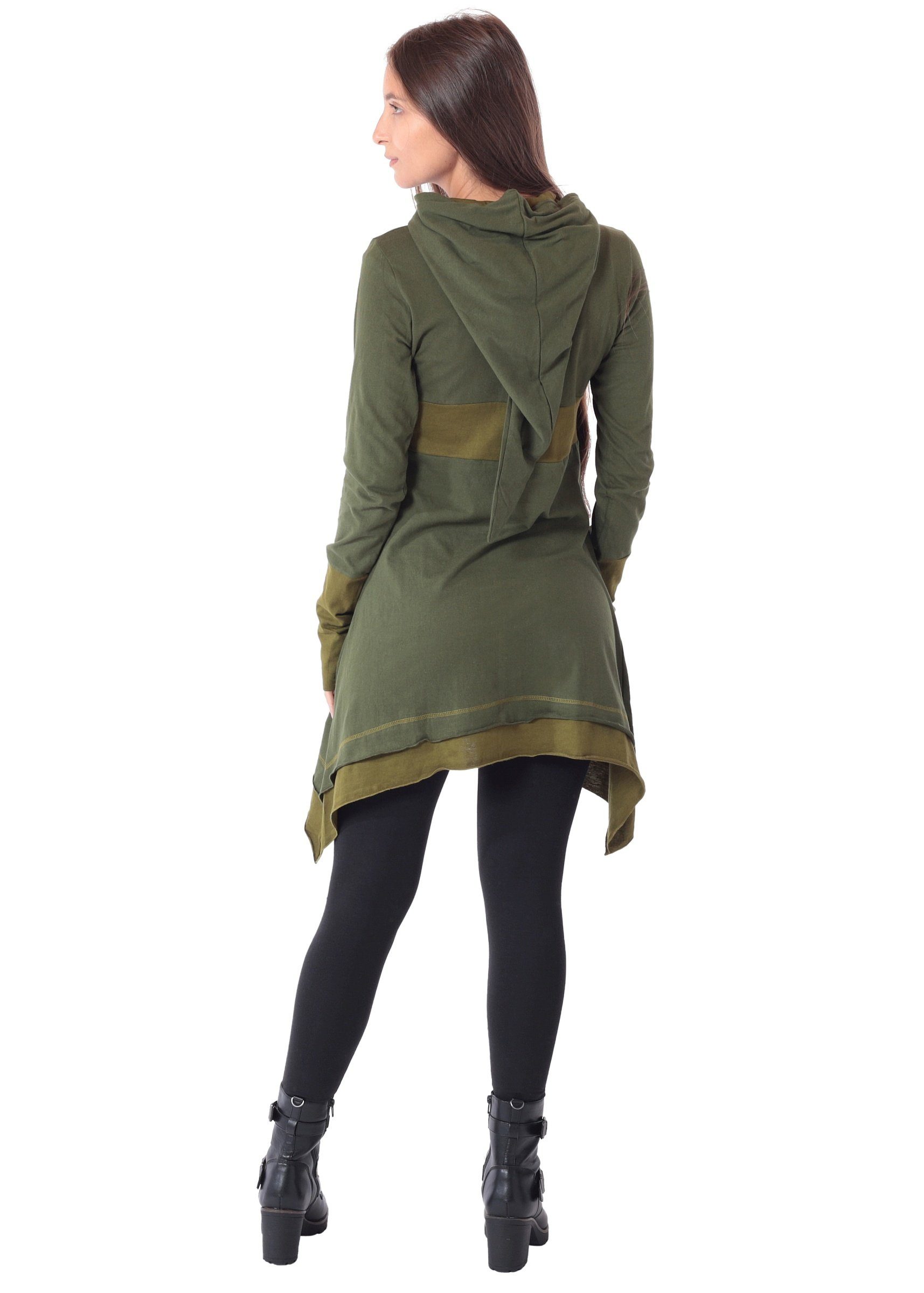 PUREWONDER Zipfelkleid Kleid aus leichter Baumwolle mit Zipfelkapuze, Oberteil Nr 37 Grün M Ganzjahreskleid – Bild 4 von 5