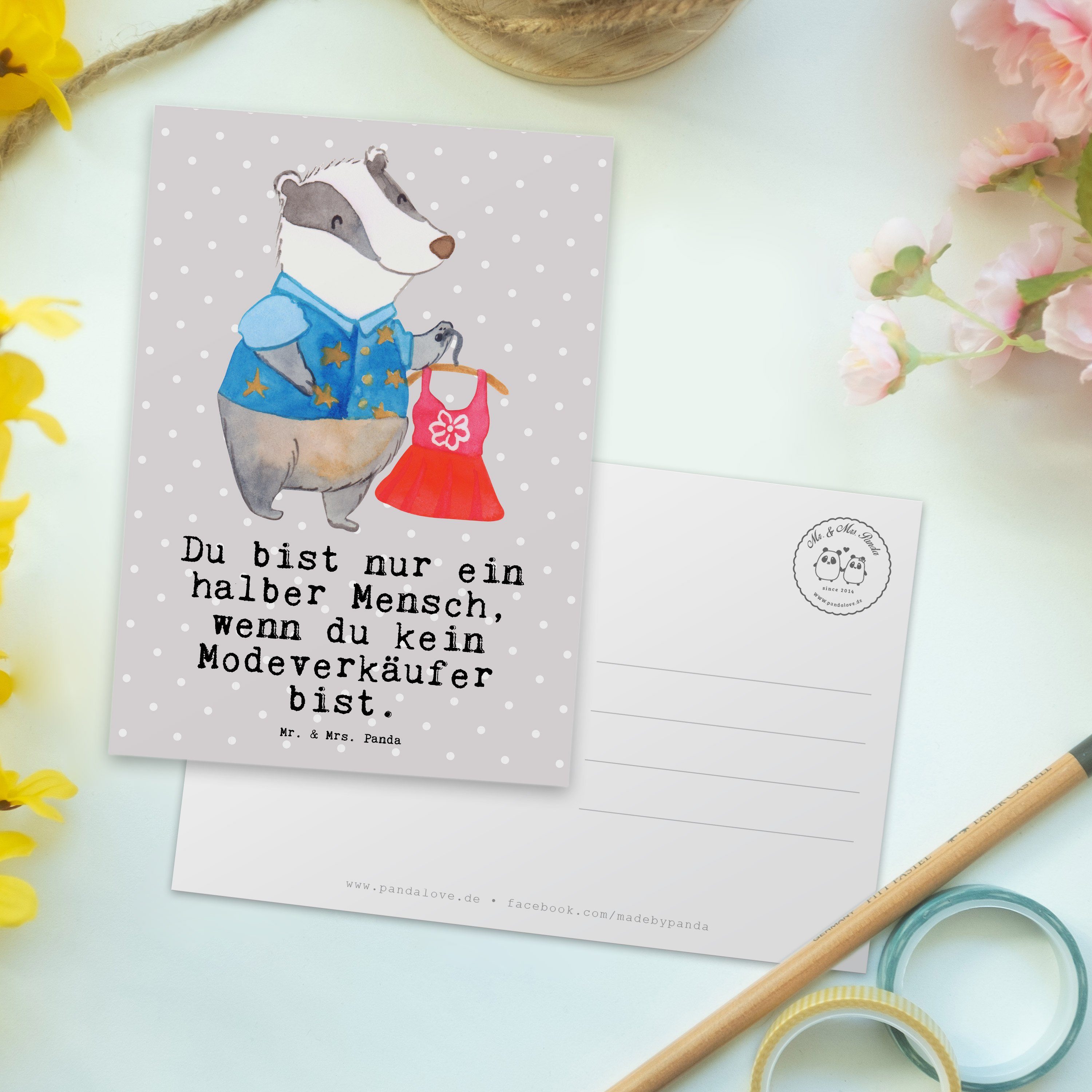 Geschenk, Mrs. Pastell A Modeverkäufer - Panda Geburtstagskarte, - Herz Grau mit Postkarte Mr. &