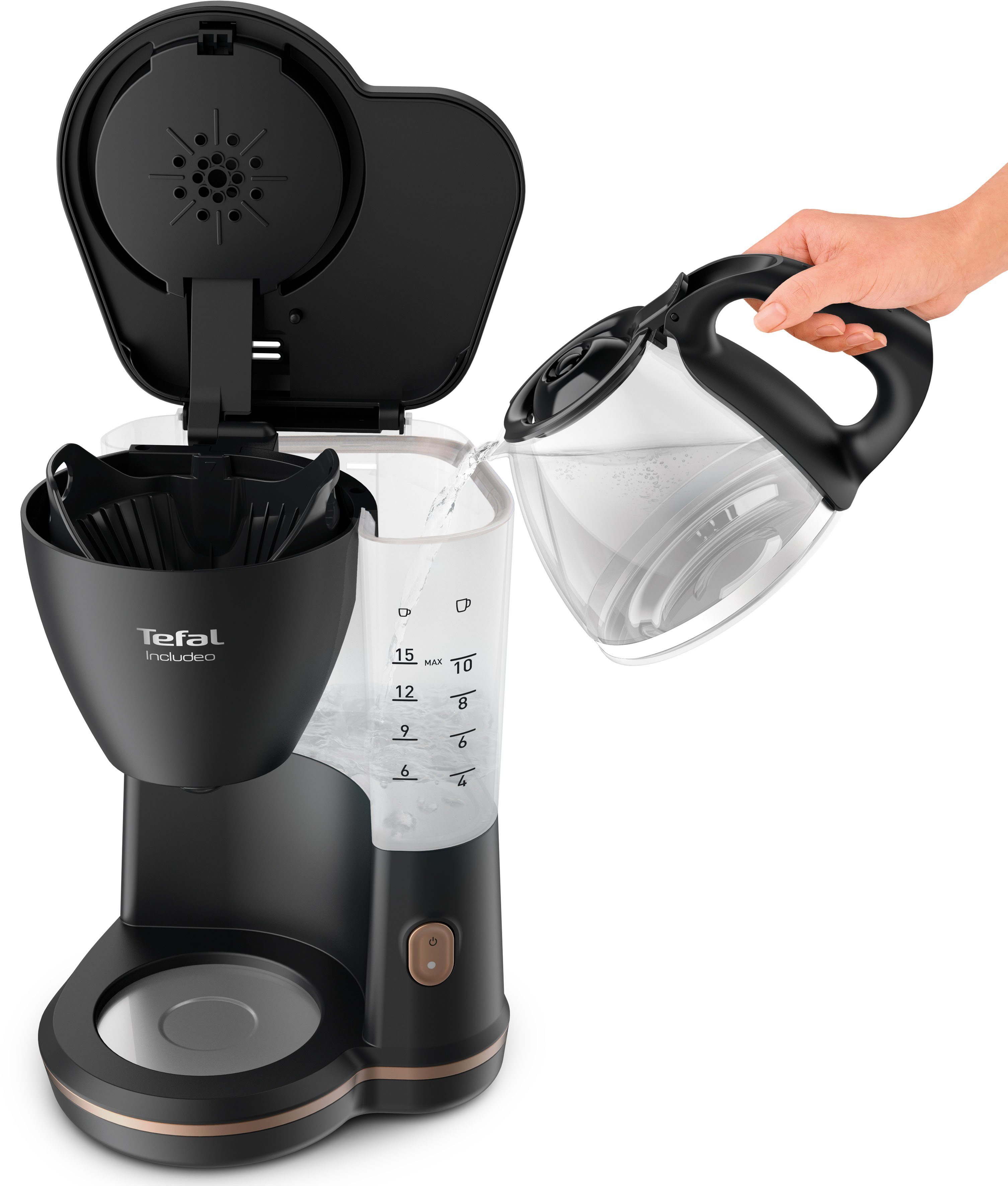 Tefal Filterkaffeemaschine CM5338 Incluedo, 1,25l Kaffeekanne, 1,25 L, 10 - 15 Tassen, herausnehmbarer Filtereinsatz mit zwei Griffen