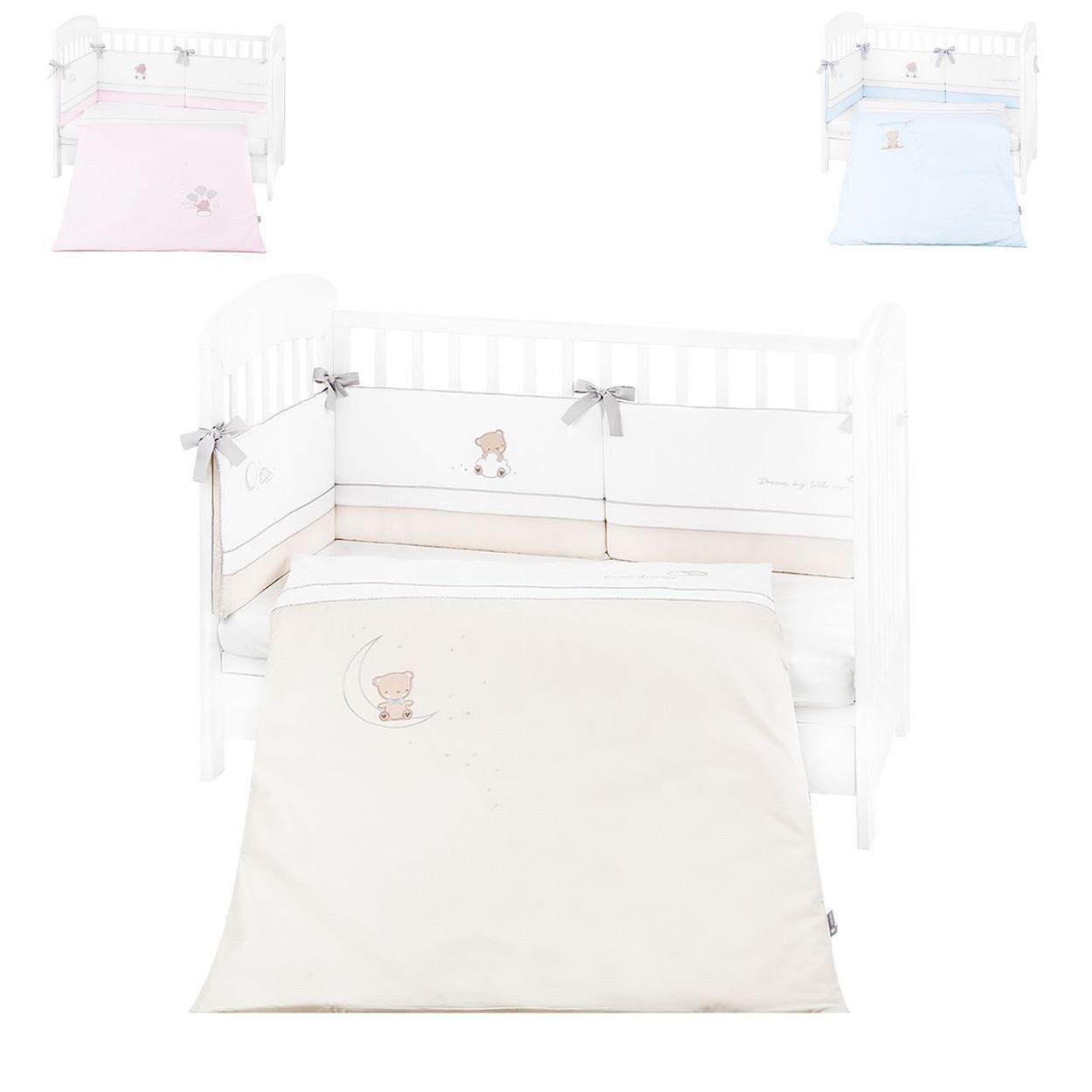 Kikkaboo Babybettwäsche Dream Big Nestchen-Set 3-teilig, Baumwolle, 3 teilig, 100% Baumwolle, Decke 135 x 95 cm, Nestchen, Waffelpiqué, Satin