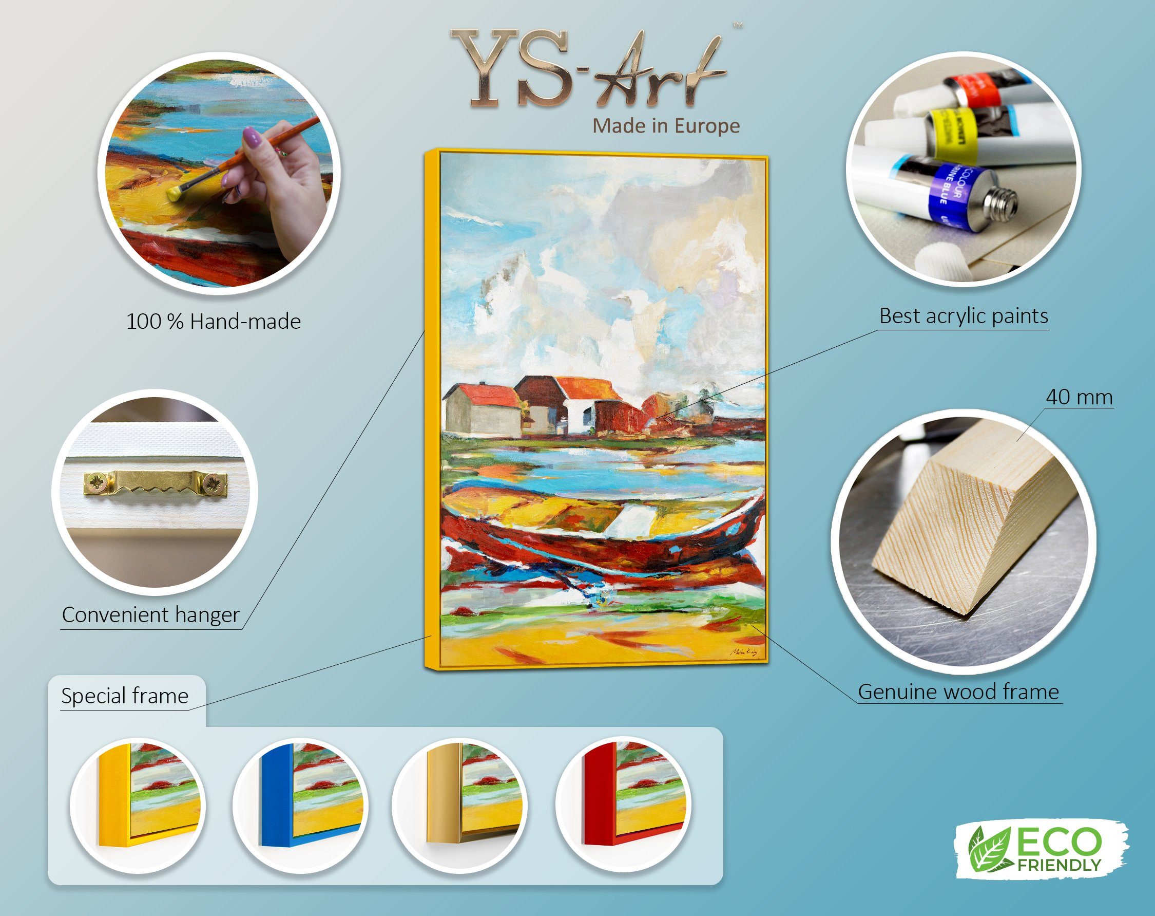 YS-Art Gemälde Gezeiten der Inspiration, Mit in Rahmen Gelb Landschaft