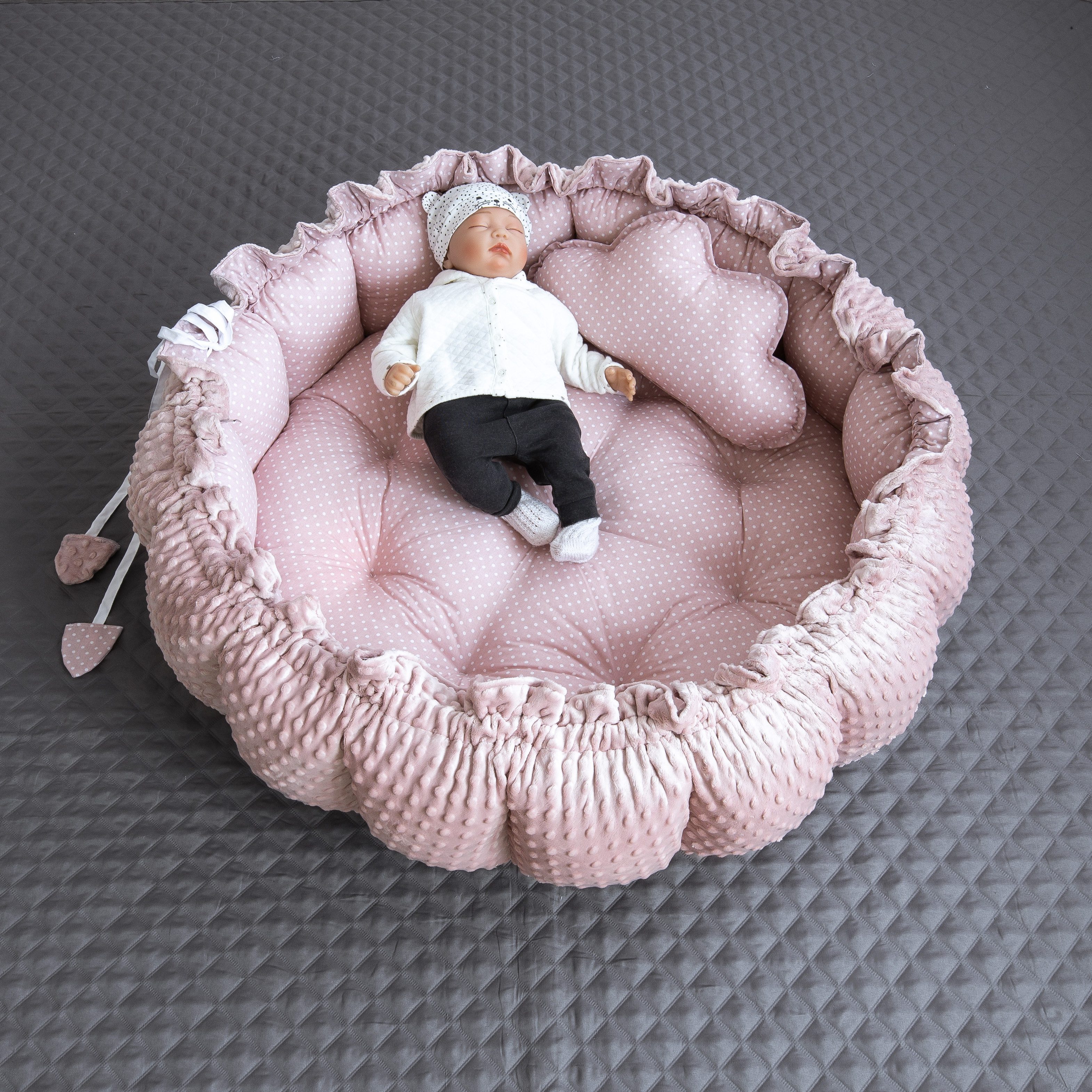 Bettnestchen PUNKTE Rosa/ MINKY ENGELSNEST Nestchen Babynest Unterlage