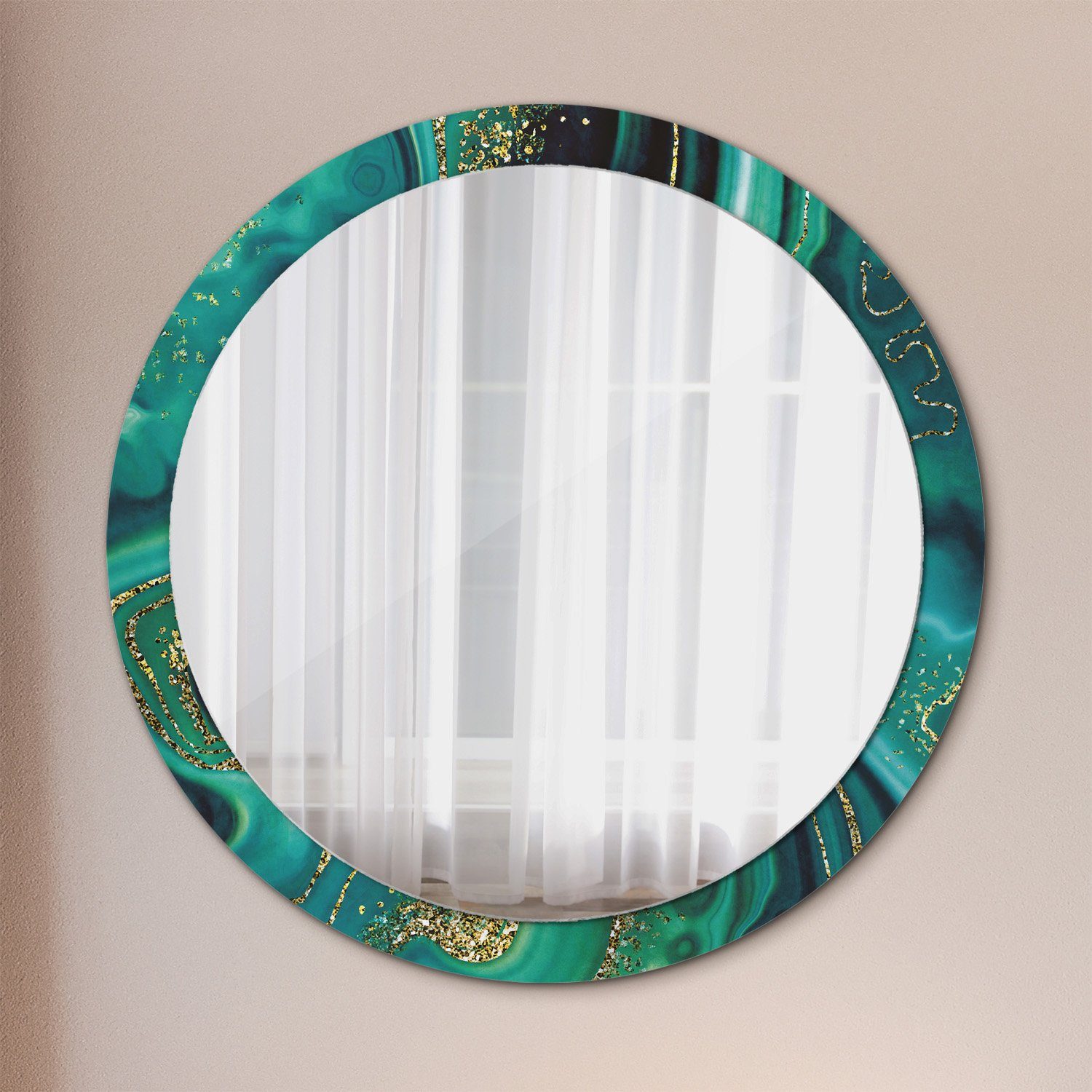 Tulup Wandspiegel Runder Deko Spiegel mit Modernem Aufdruck Rundspiegel Rund: Ø100cm, Runder Spiegel mit Modernem Aufdruck Smaragd Grün