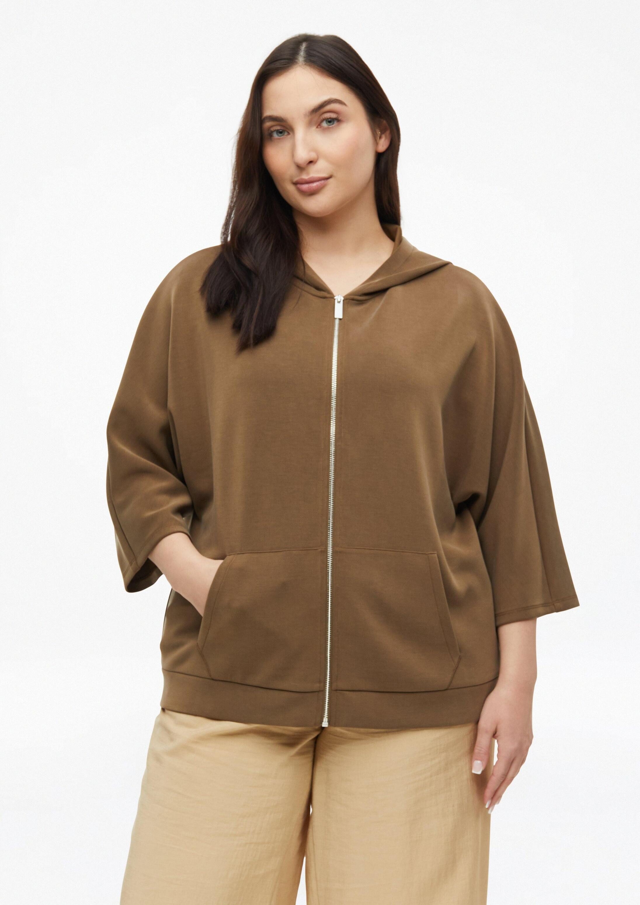 s.Oliver Sweatjacke Sweatshirt Jacke Sweatjacke aus Scuba mit weitem 3/4-Arm