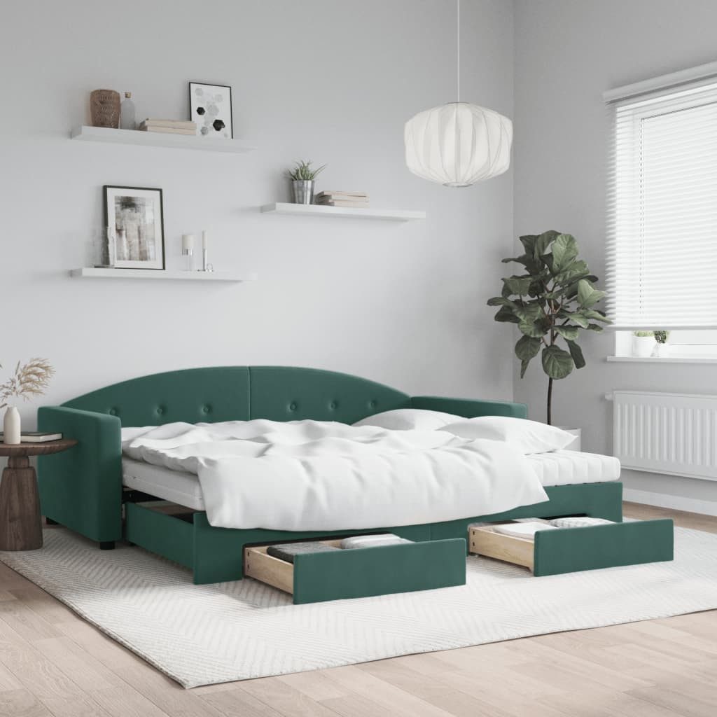 vidaXL Bett, Tagesbett Ausziehbar mit Schubladen Dunkelgrün 90x200 cm Samt günstig online kaufen