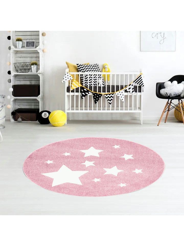 Scandicliving Kinderteppich Spielteppich, Sterne rosa, rund, günstig online kaufen