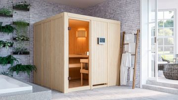 Karibu Sauna "Ouno" mit bronzierter Tür SET naturbelassen mit Ofen 9 kW ext. Strg., BxTxH: 196 x 196 x 198 cm, 68 mm