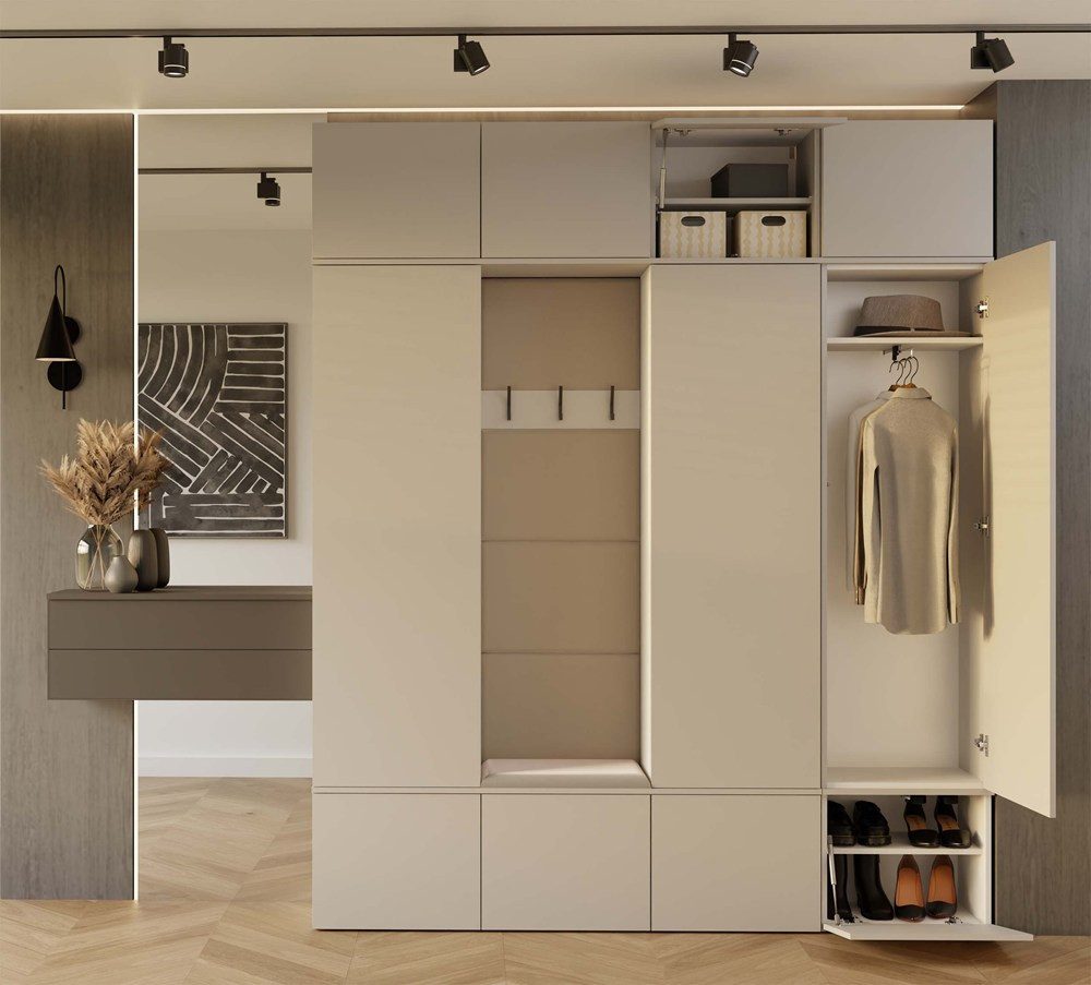 Raumhirsch Furniture Schuhschrank Garderobenschrank für Flur und Eingangsbereich (Kleiderschrank sowie Schuhschrank im SET) verschiedene Farben