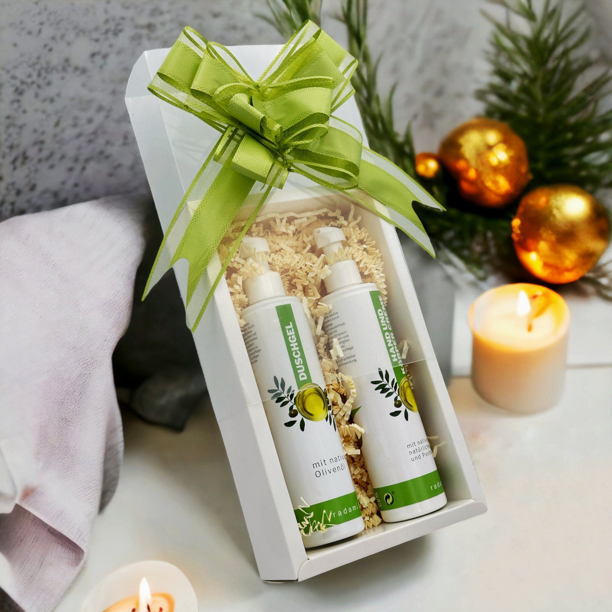 Hautpflege-Set Geschenkbox/Set Pflegeset mit nativem Olivenöl Körpercreme/Duschgel