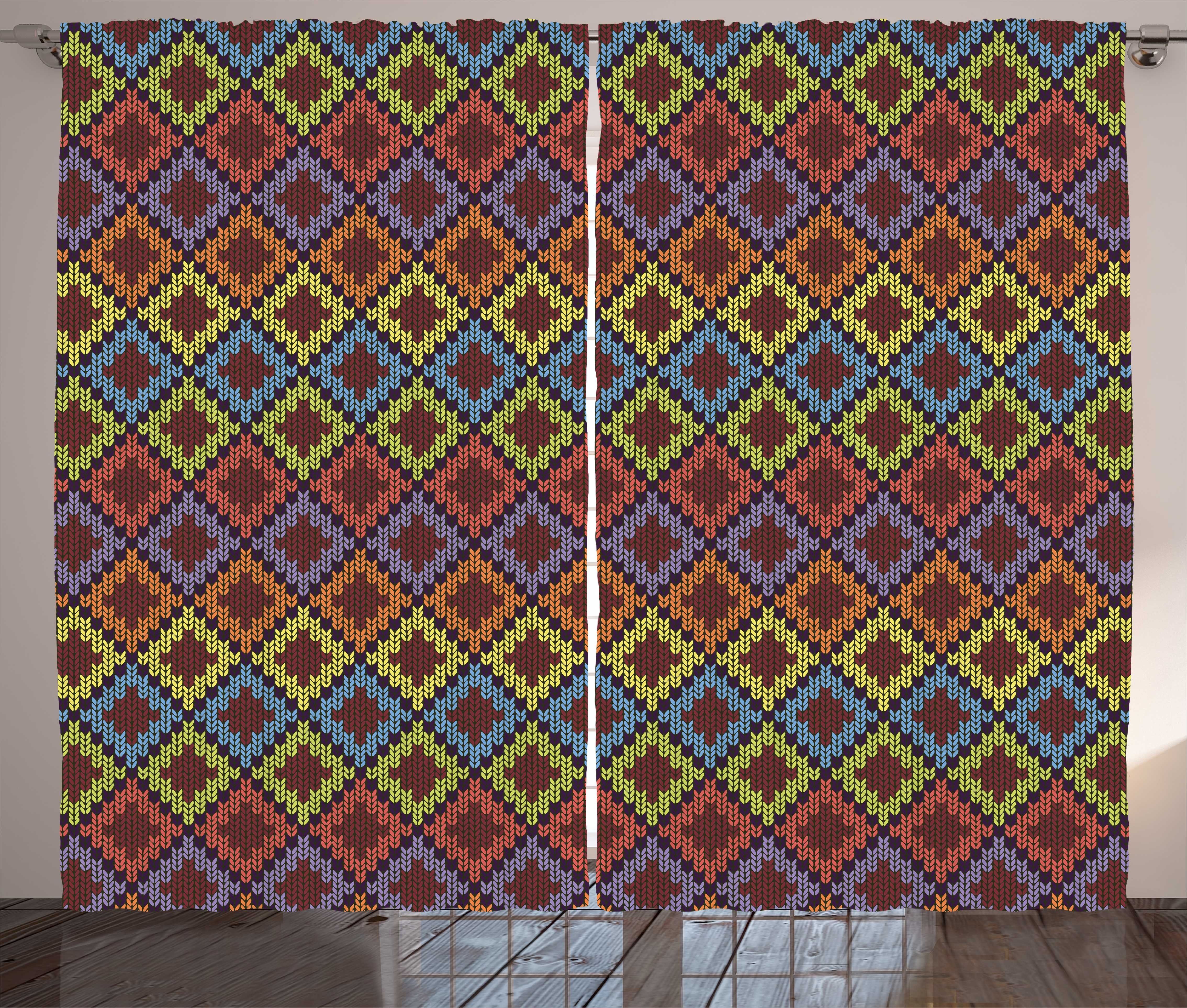 Vorhang Art und Schlaufen Gardine Haken, Kräuselband Abstrakt mit Schlafzimmer Dreieck Strickoptik Abakuhaus,