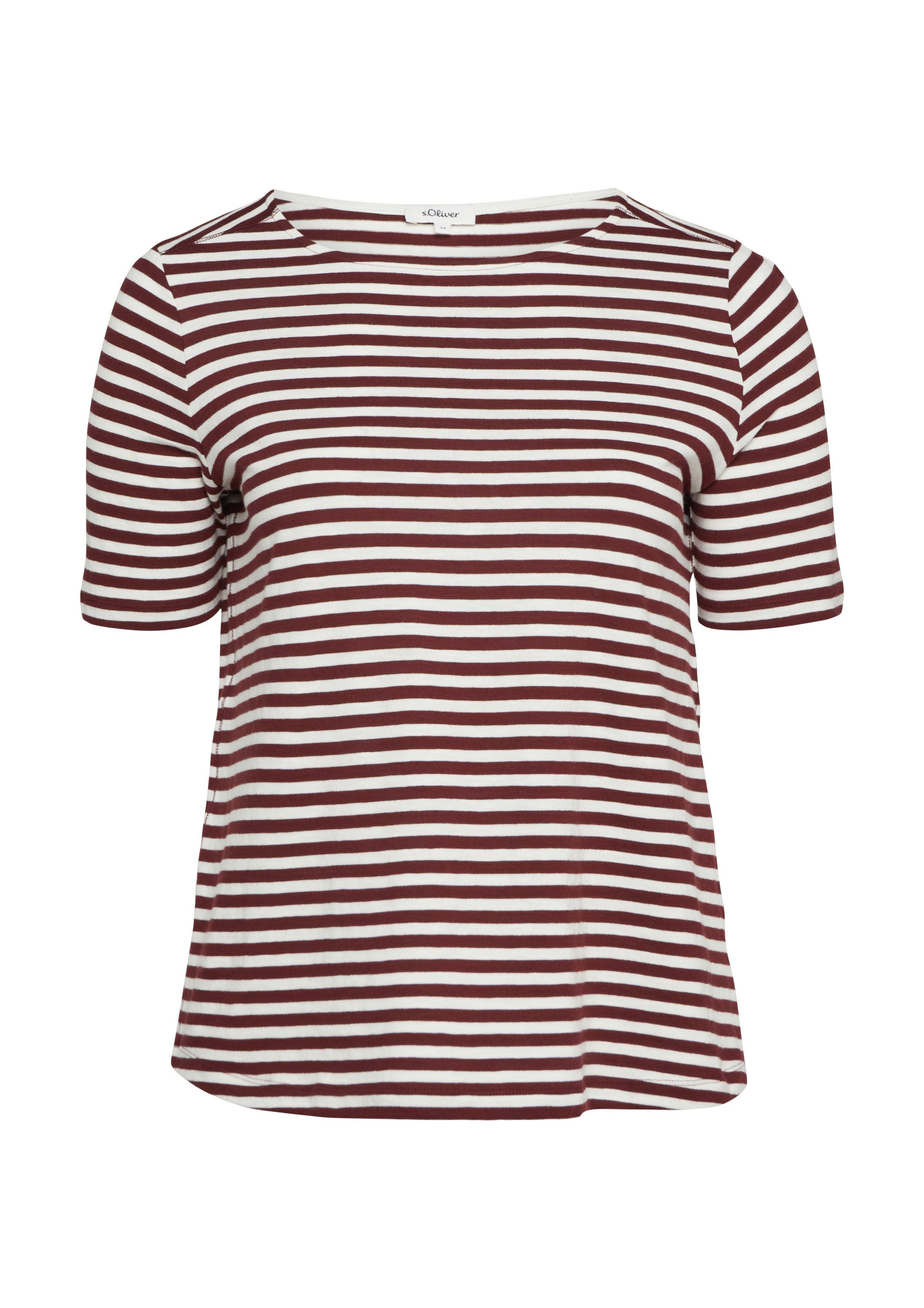 s.Oliver Kurzarmshirt T-Shirt Gestreiftes Halbarmshirt mit Flammgarn