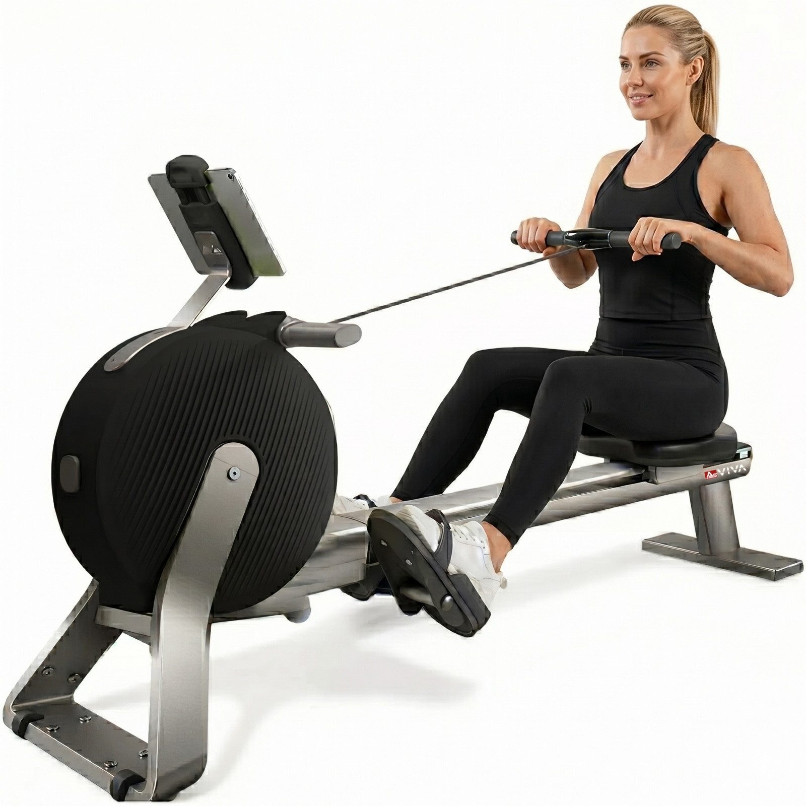 AsVIVA Rudergerät RA20 – leise Magnetbremse, Bluetooth App, Heimtrainer Zuhause, Automatische Widerstandssteuerung, 32 Stufen, stromlos