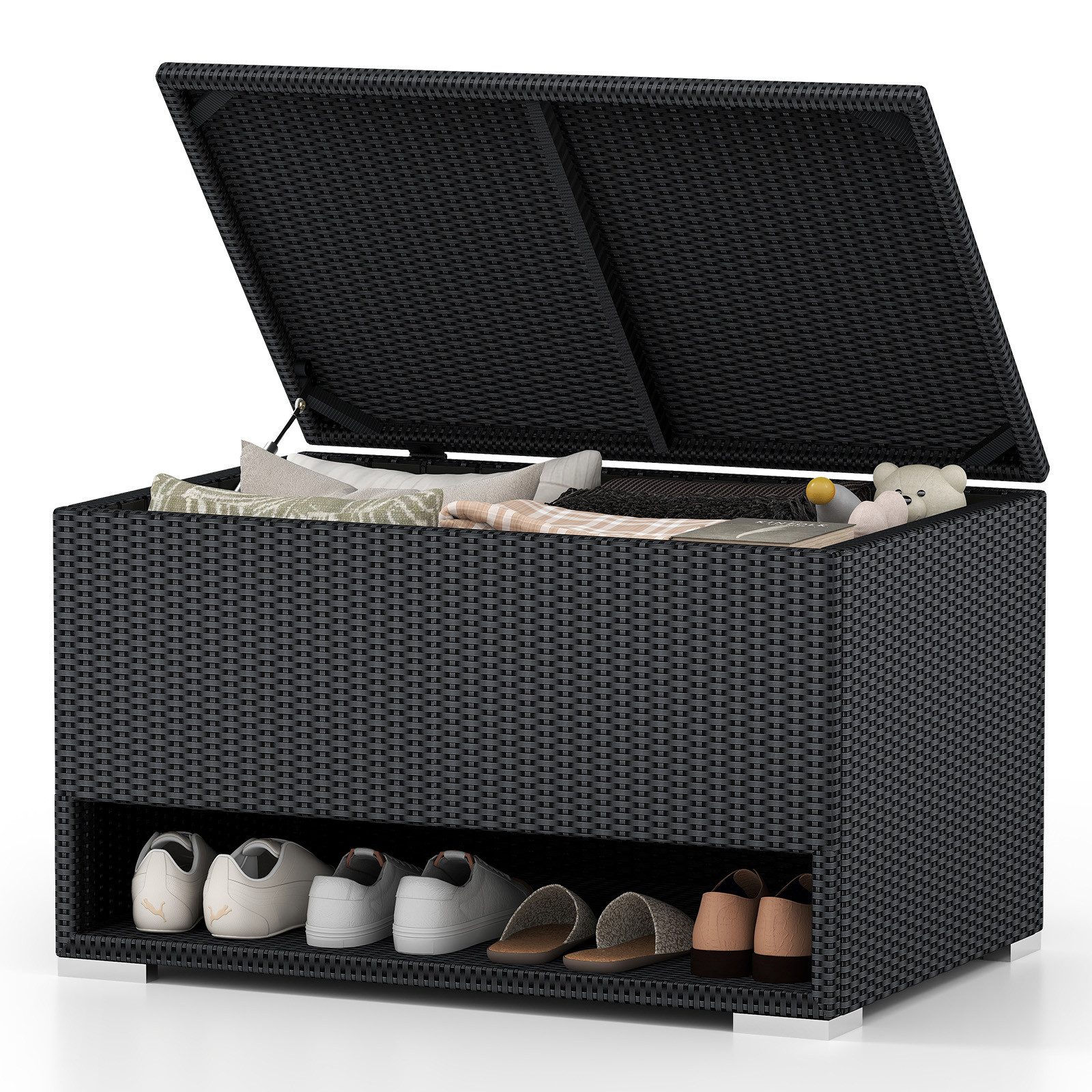 COSTWAY Auflagenbox, Gartenbox wetterfest mit Schuhregal 186L, Rattan günstig online kaufen